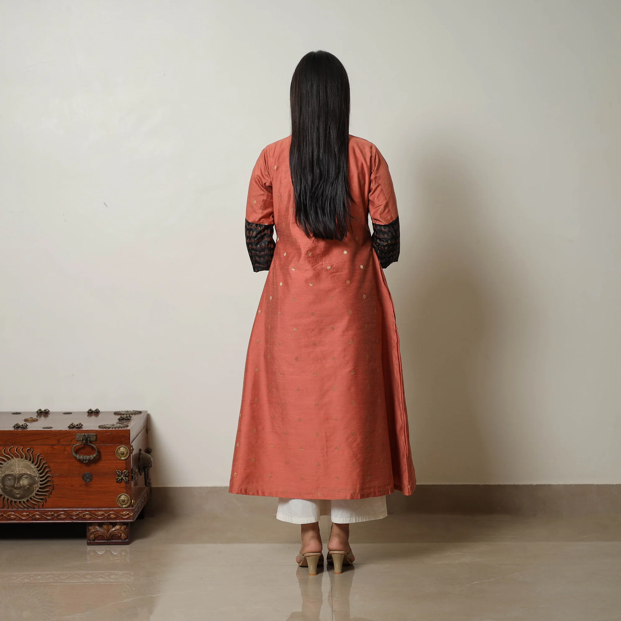Orange - Polka Zari Butta Spun Dupion Silk A-Line Plain Kurta 10 - Image 4