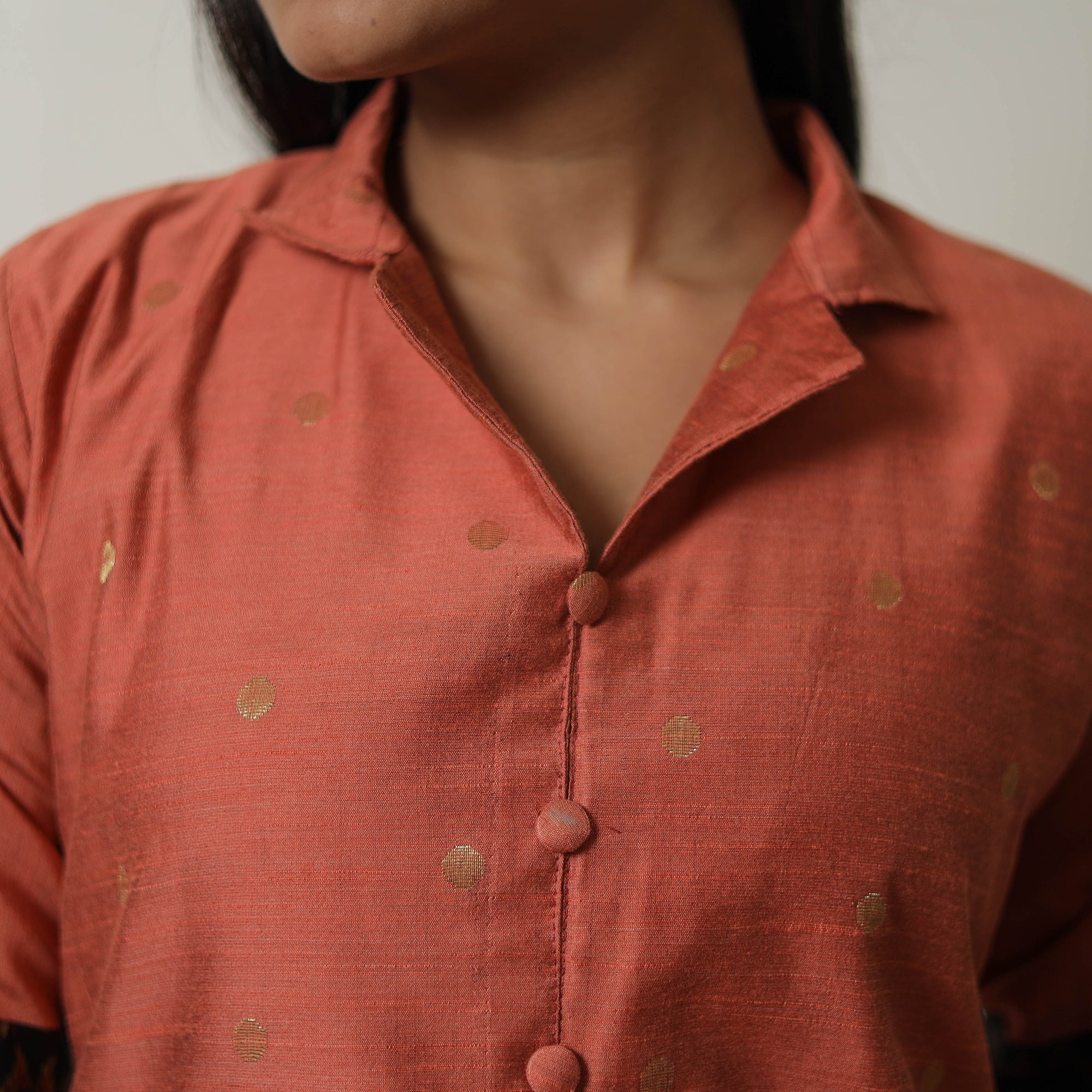 Orange - Polka Zari Butta Spun Dupion Silk A-Line Plain Kurta 10 - Image 5