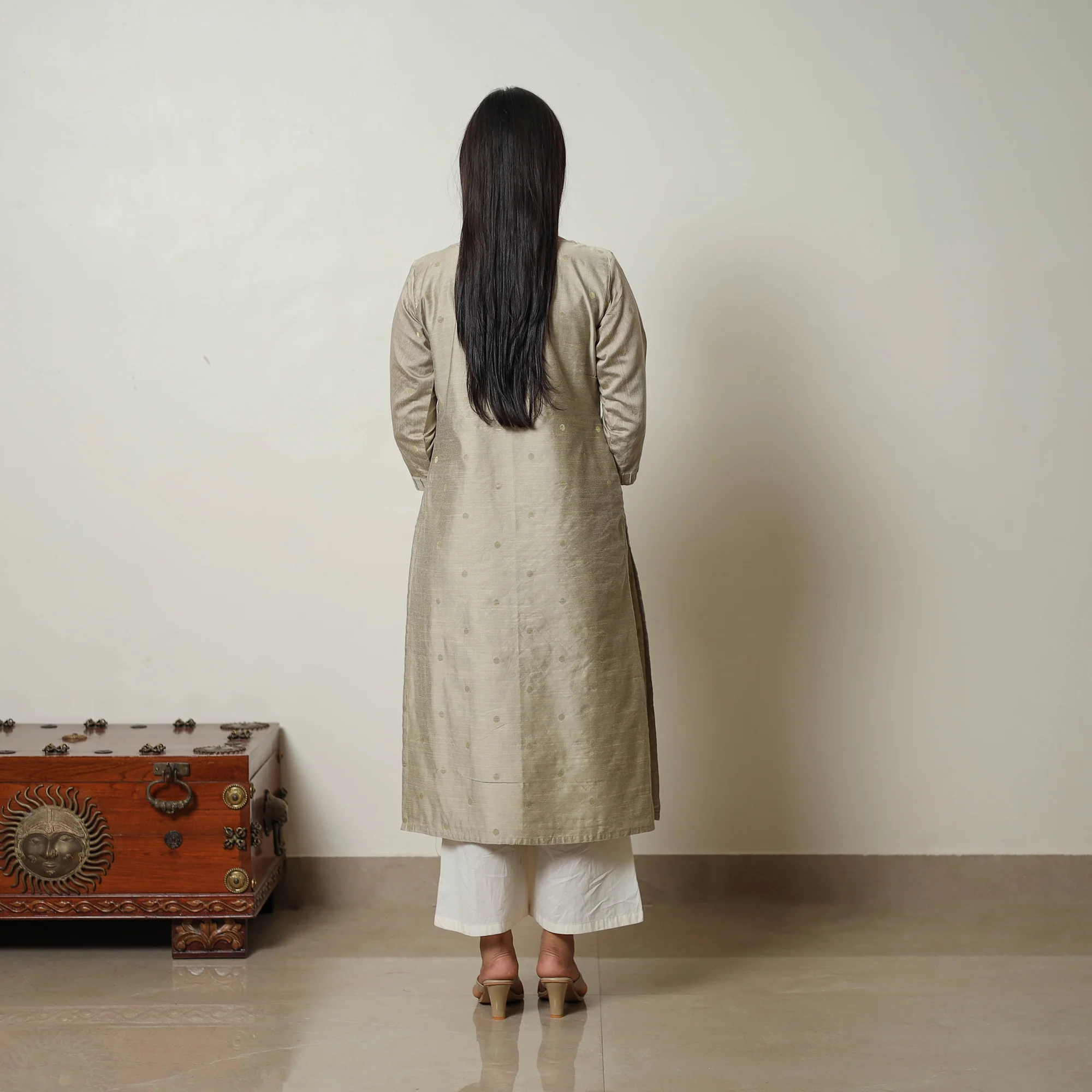 Brown - Polka Zari Butta Spun Dupion Silk Straight Plain Kurta 14 - Image 4