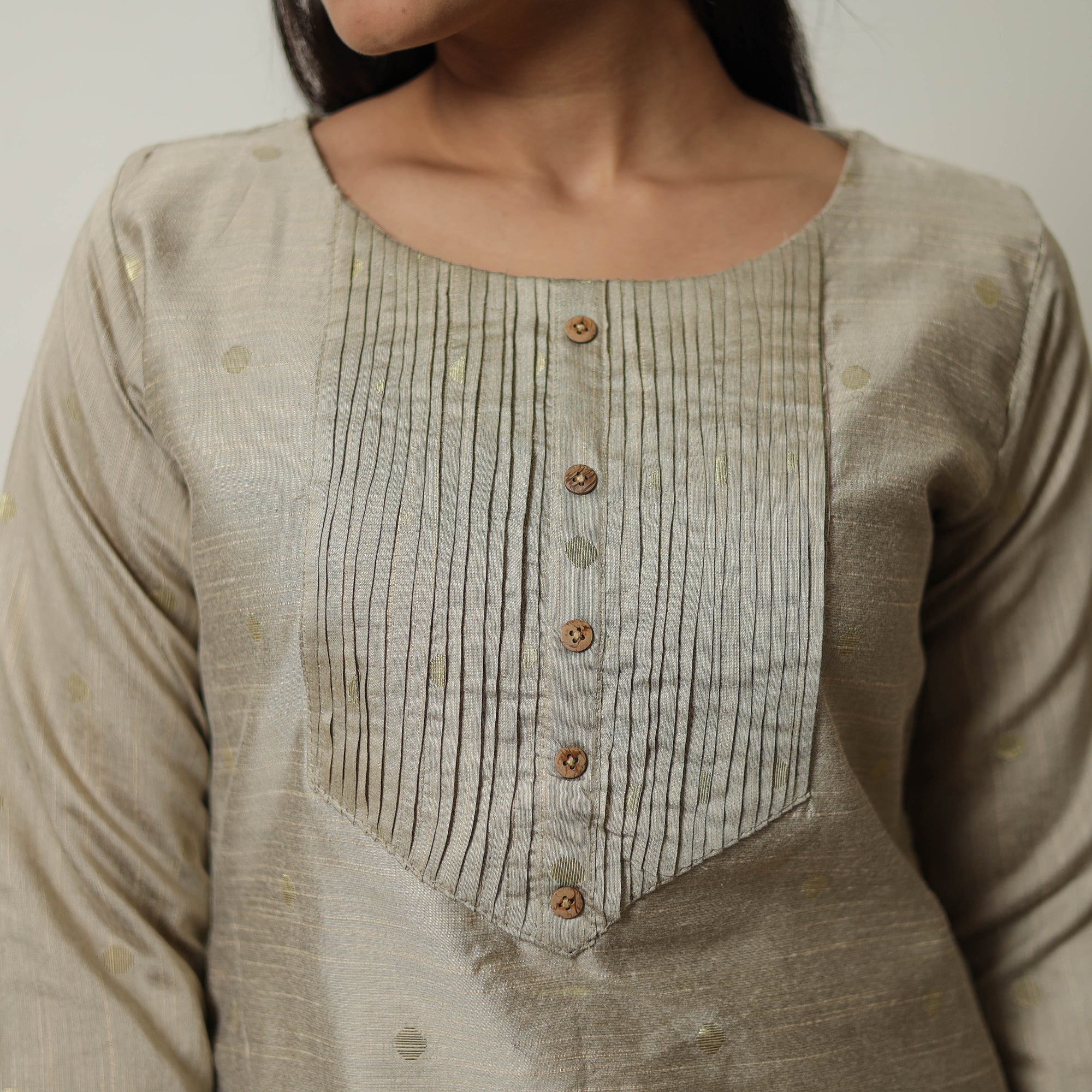 Brown - Polka Zari Butta Spun Dupion Silk Straight Plain Kurta 14 - Image 5