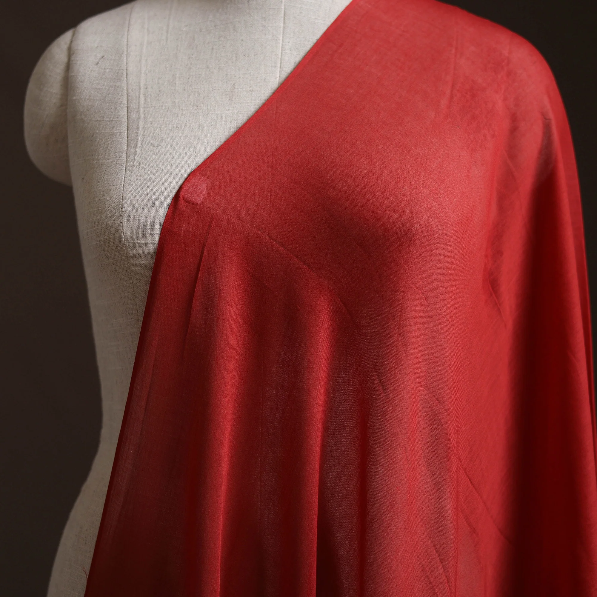 Red - Prewashed Pure Mul Cotton Plain Fabric 38 - Image 2