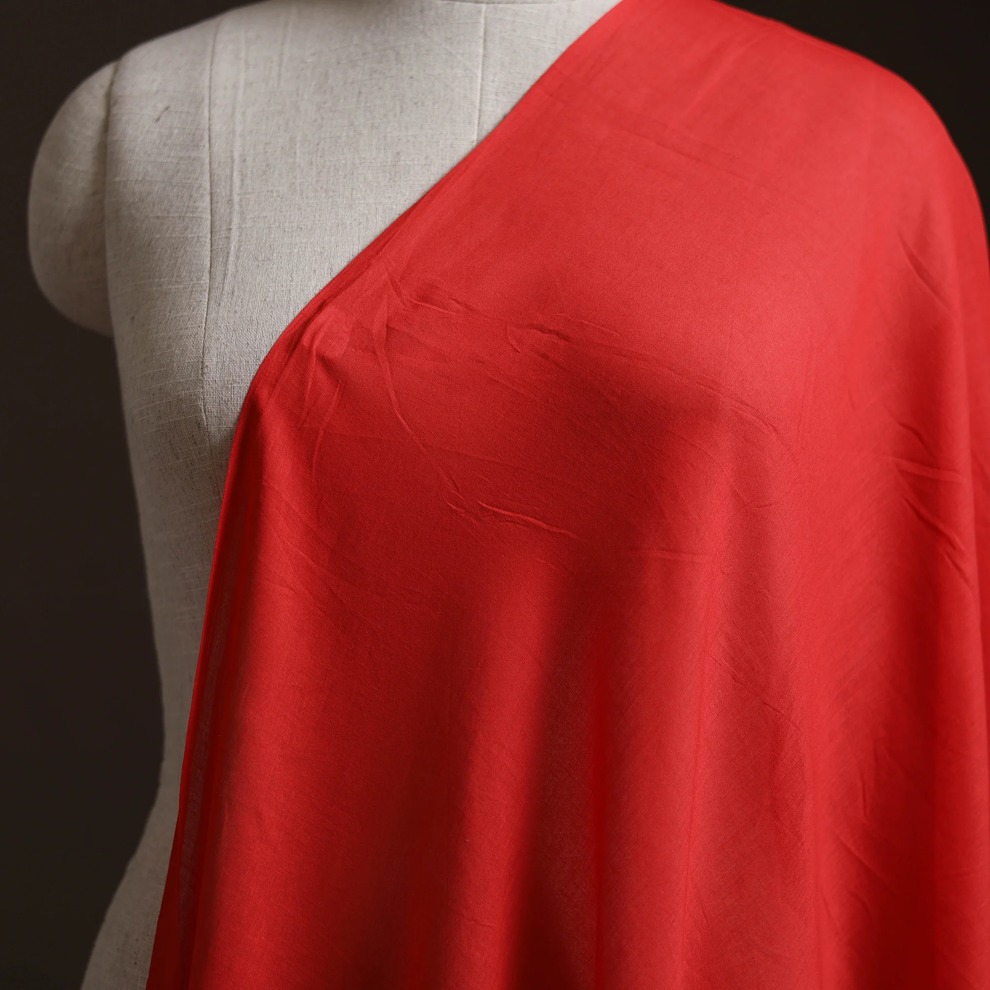 Red - Prewashed Pure Mul Cotton Plain Fabric 41 - Image 2