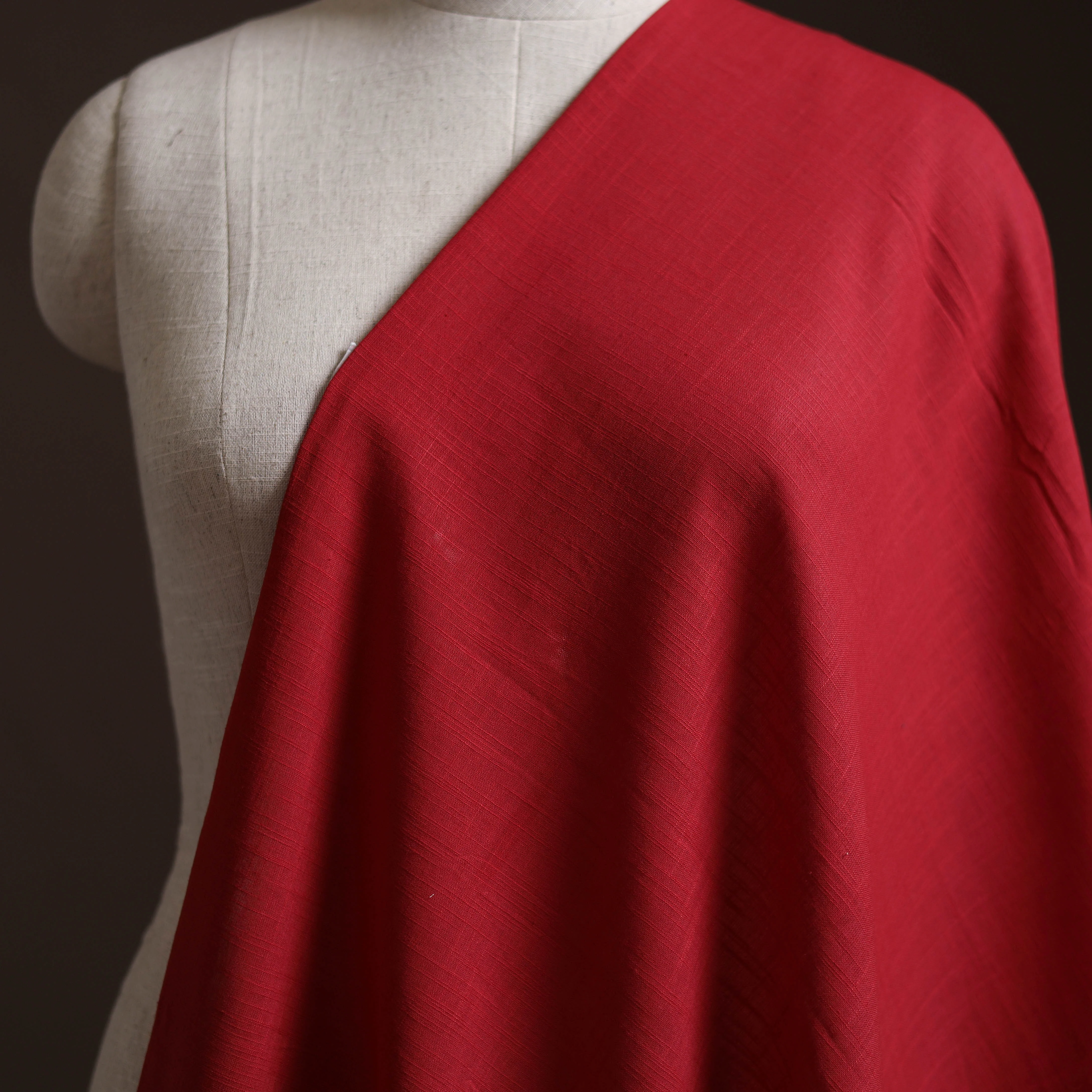 Red - Prewashed Slub Cotton Plain Fabric 43 - Image 2