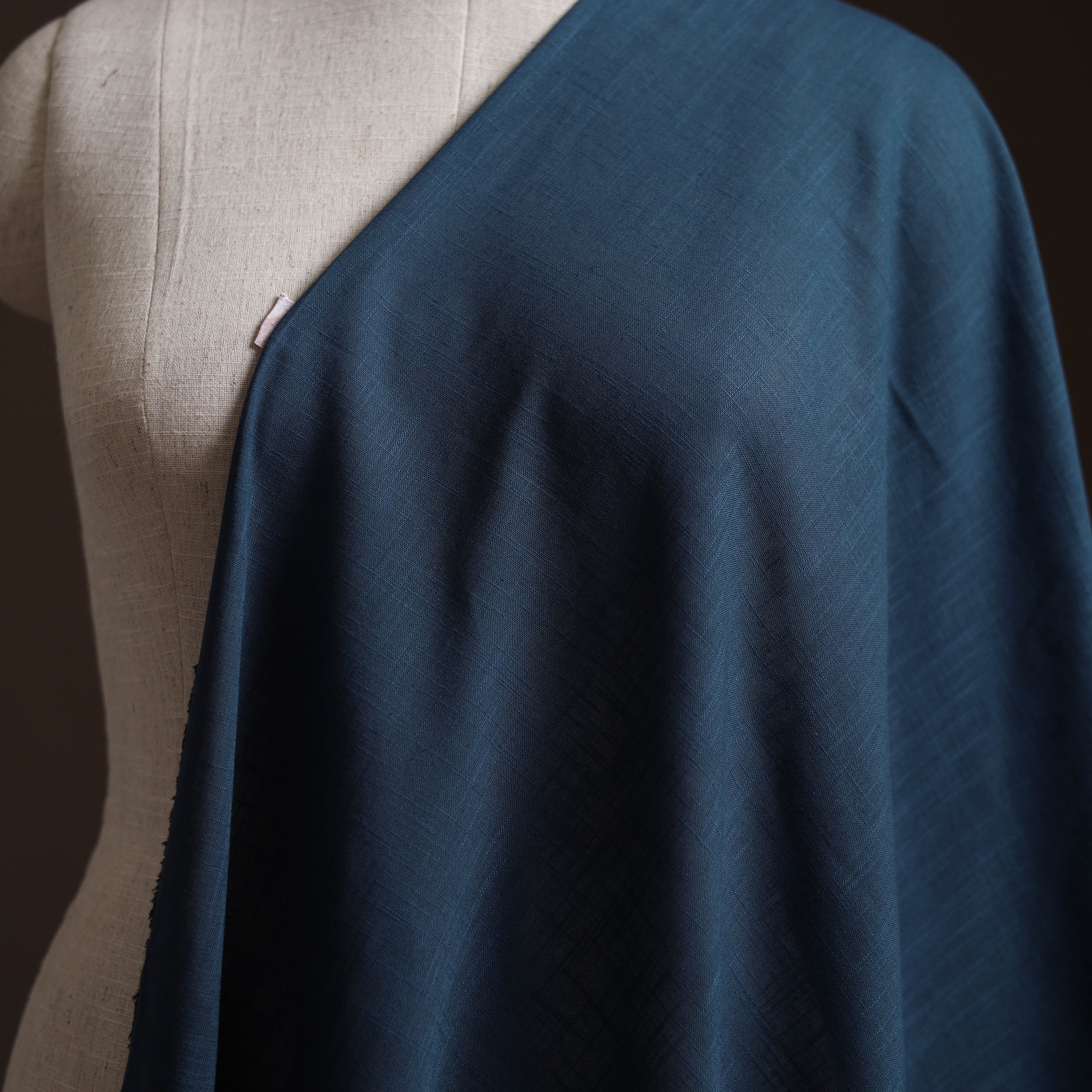 Blue - Prewashed Slub Cotton Plain Fabric 47 - Image 2