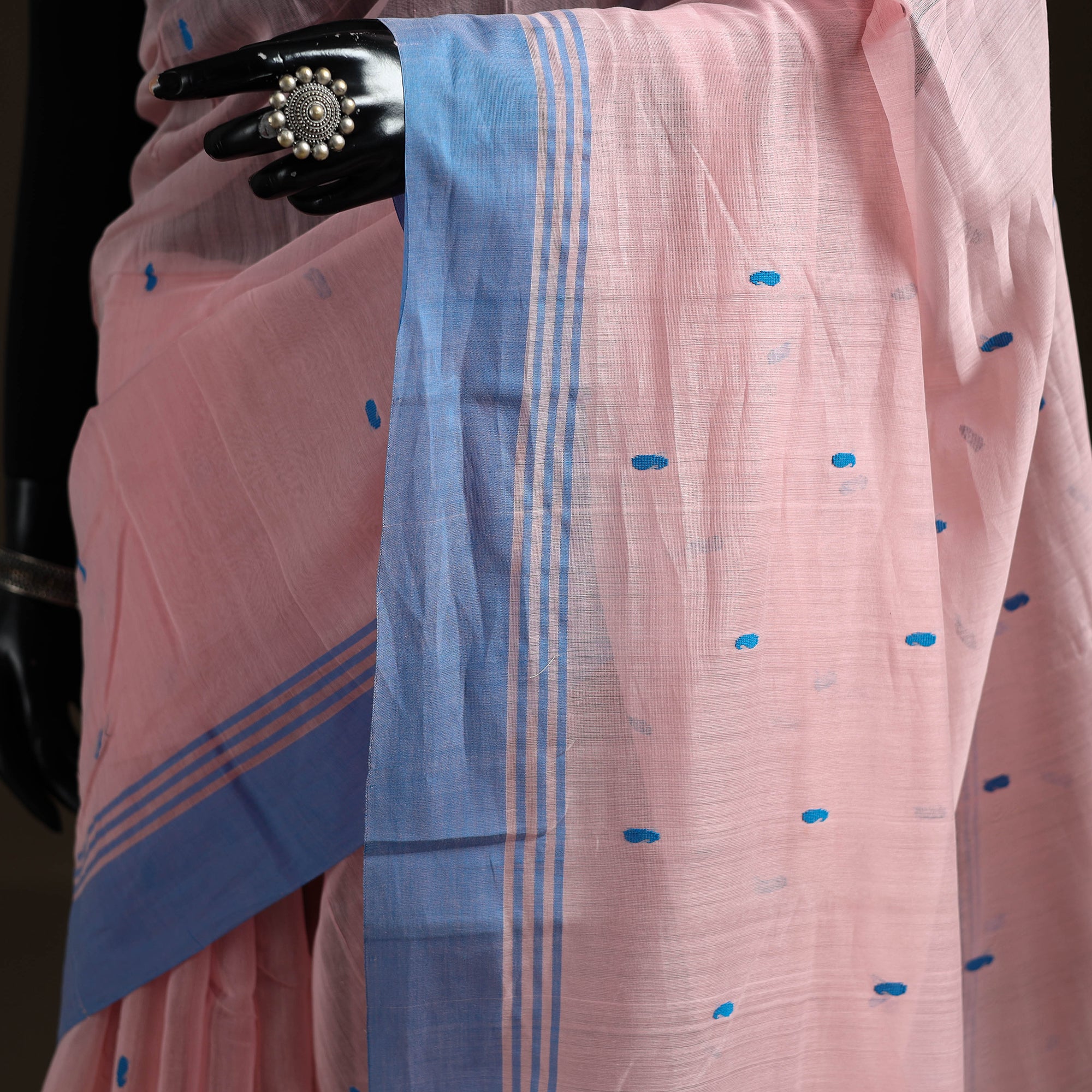 Pink - Pure Handloom Cotton Thread Buti Chanderi Saree 01 - Image 3