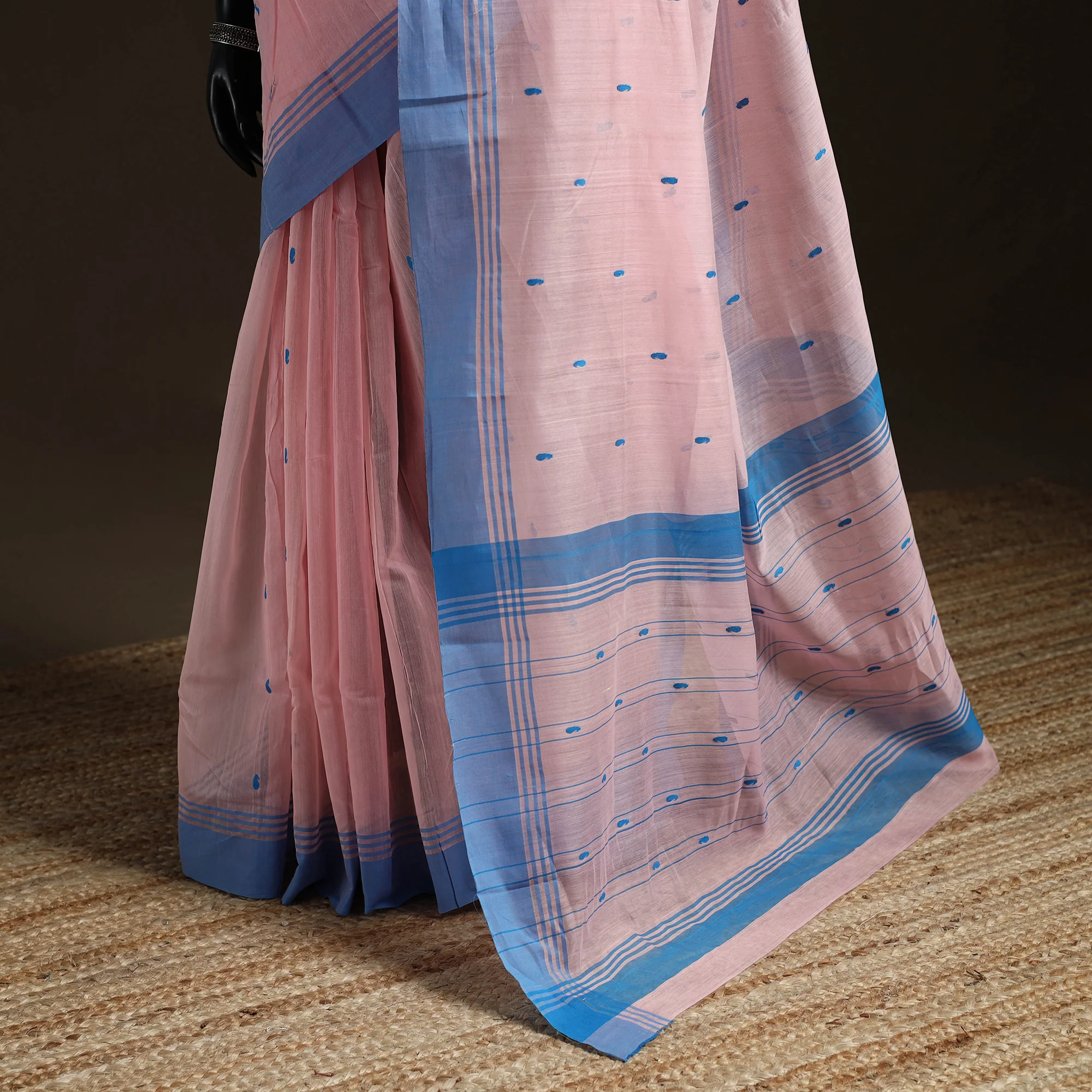 Pink - Pure Handloom Cotton Thread Buti Chanderi Saree 01 - Image 4