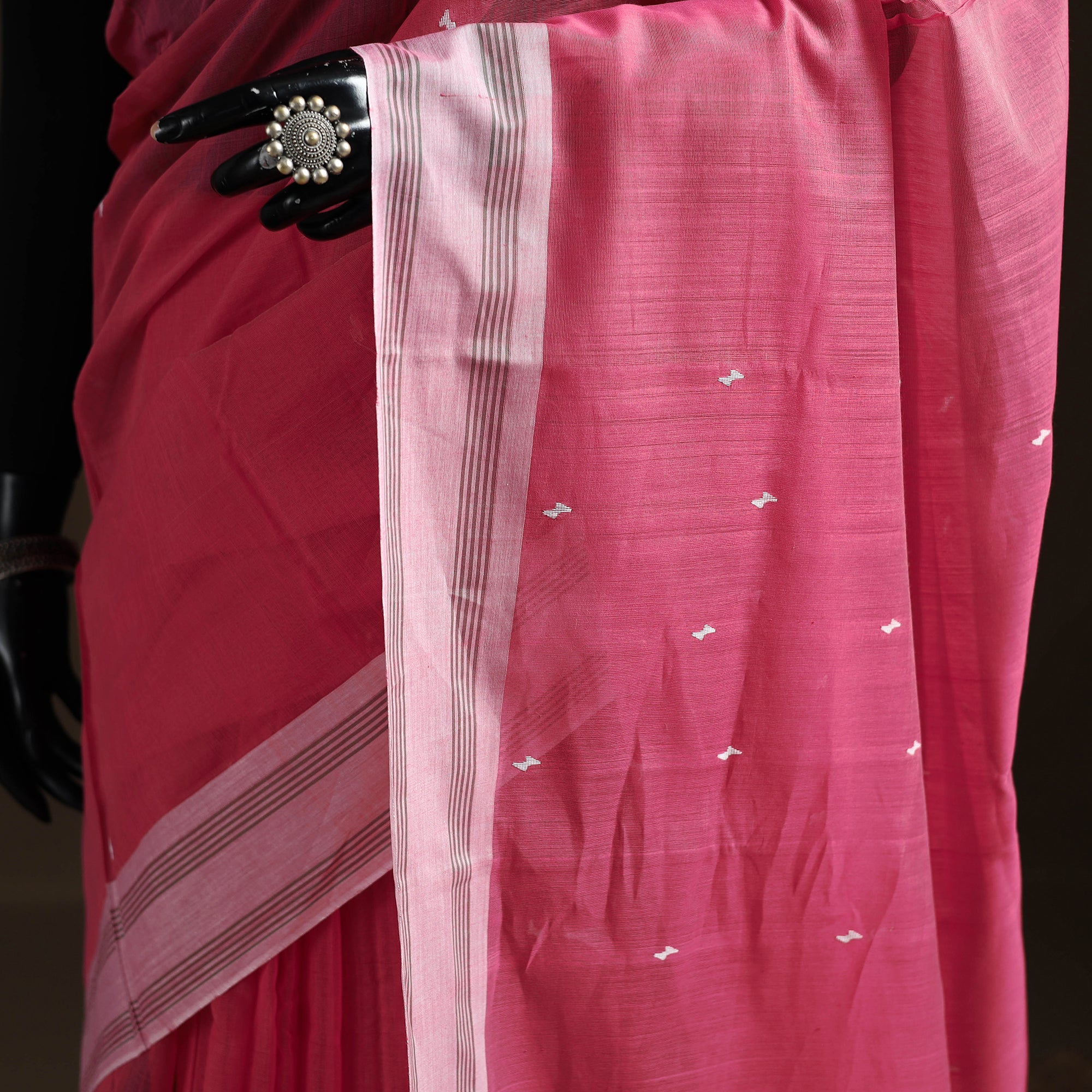 Pink - Pure Handloom Cotton Thread Buti Chanderi Saree 06 - Image 3