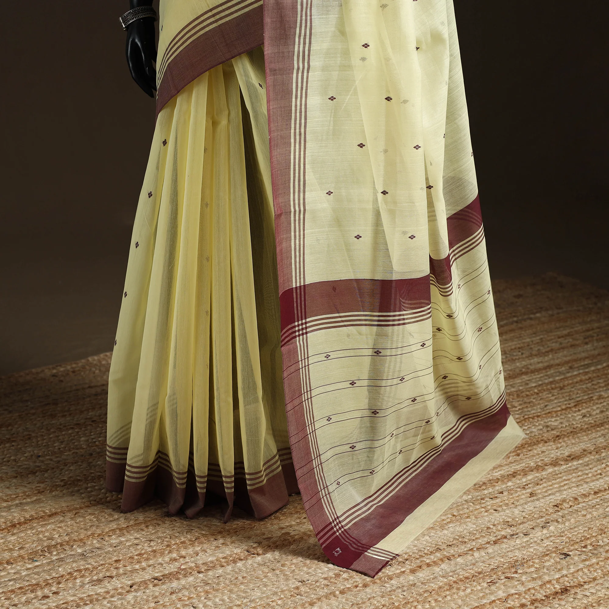 Yellow - Pure Handloom Cotton Thread Buti Chanderi Saree 13 - Image 4