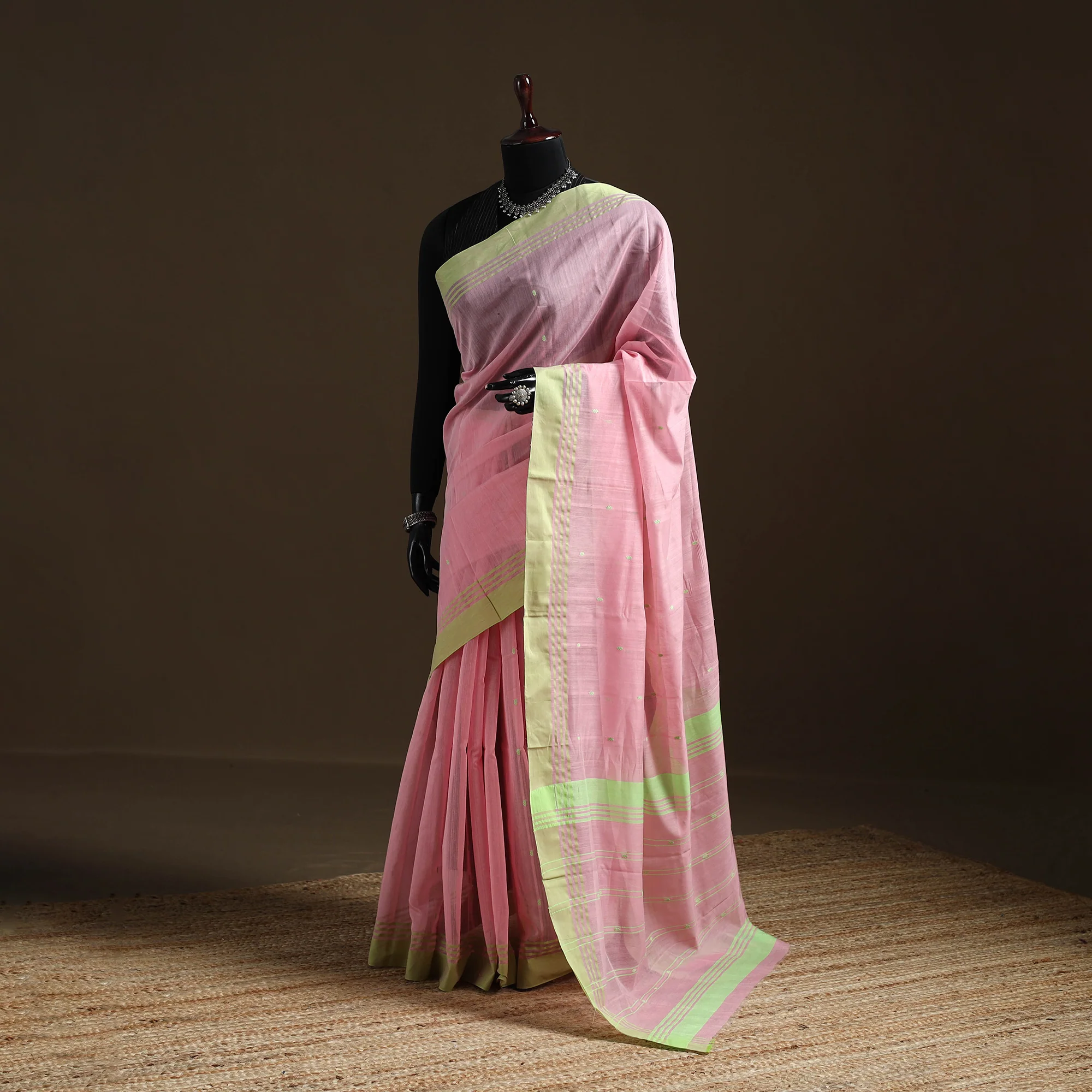 Pink - Pure Handloom Cotton Thread Buti Chanderi Saree 17