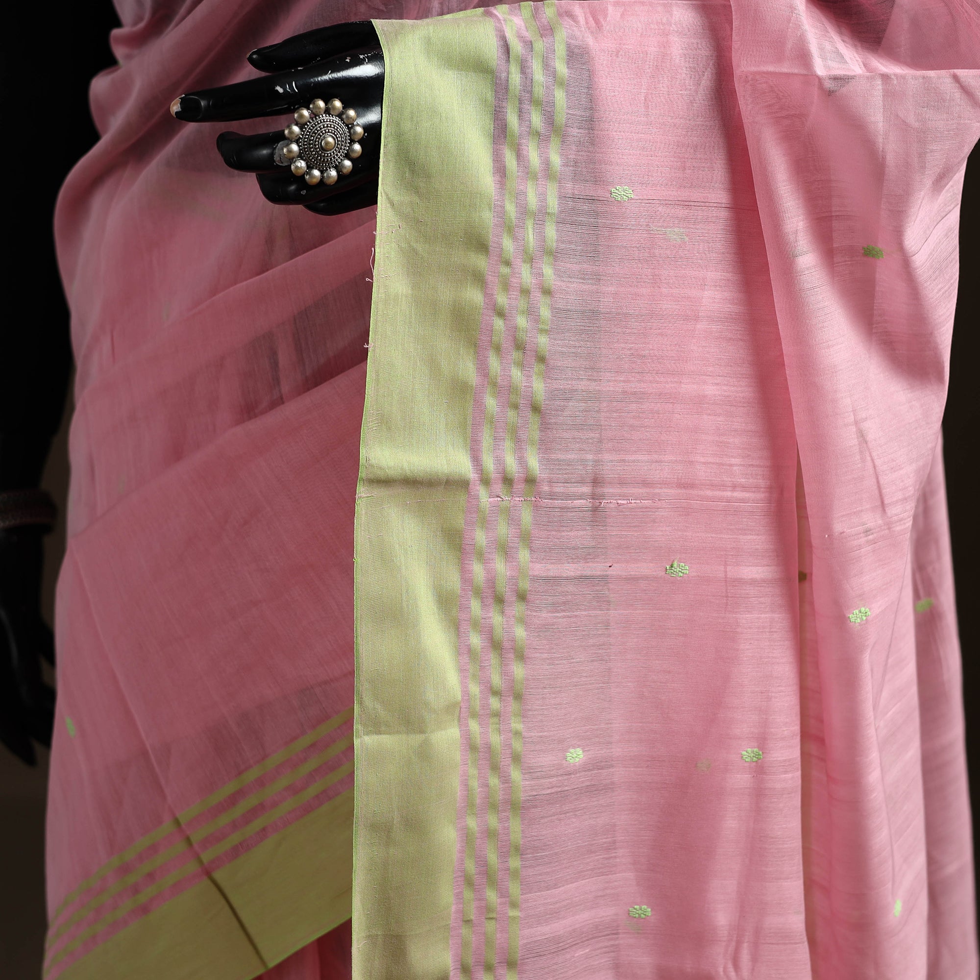 Pink - Pure Handloom Cotton Thread Buti Chanderi Saree 17 - Image 3