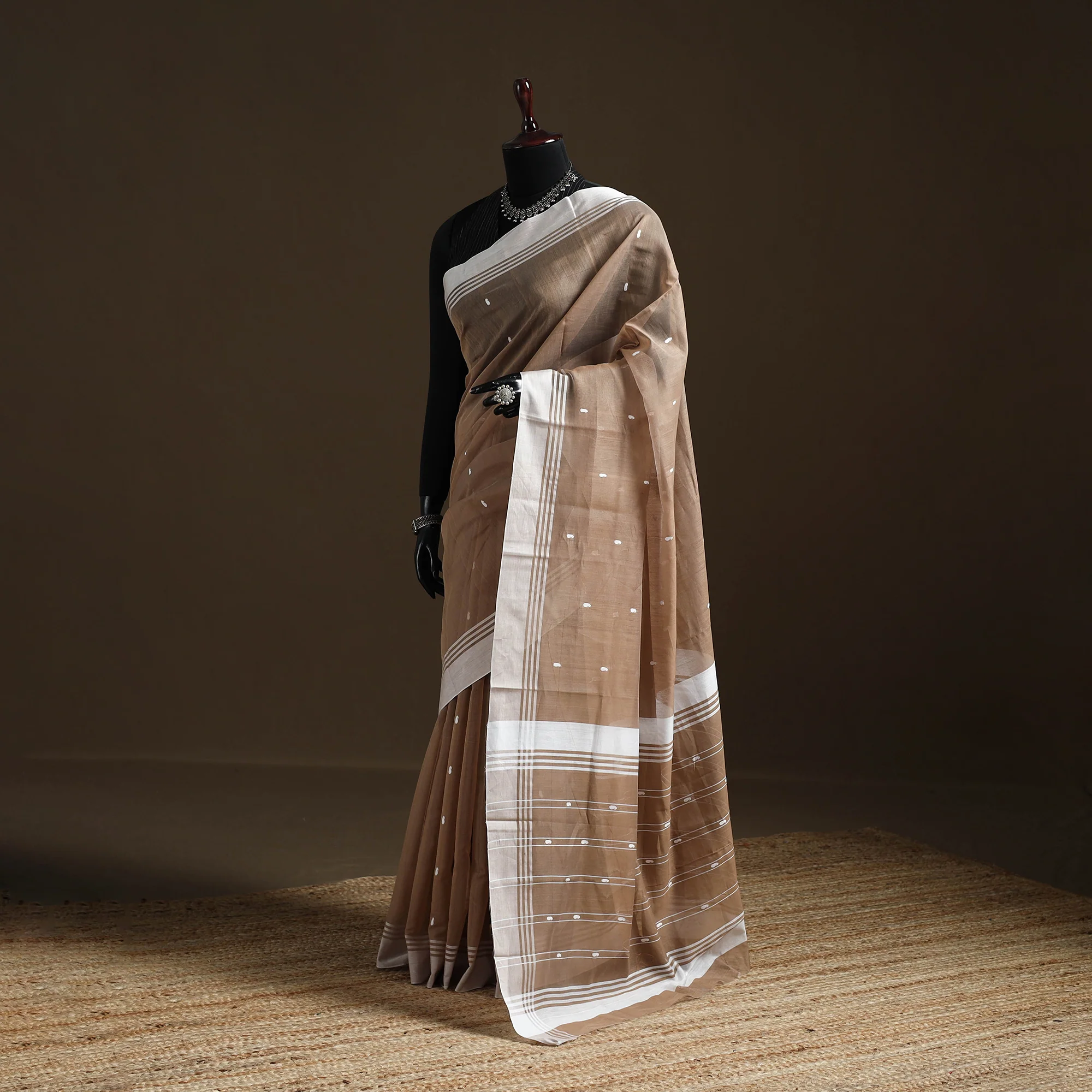 Brown - Pure Handloom Cotton Thread Buti Chanderi Saree 18