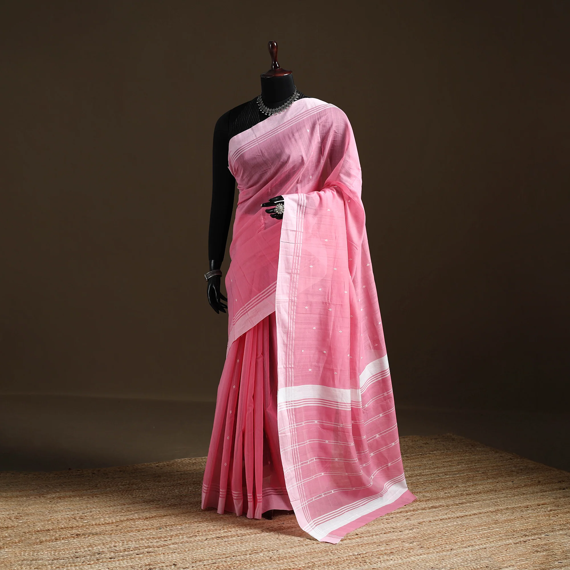 Pink - Pure Handloom Cotton Thread Buti Chanderi Saree 19
