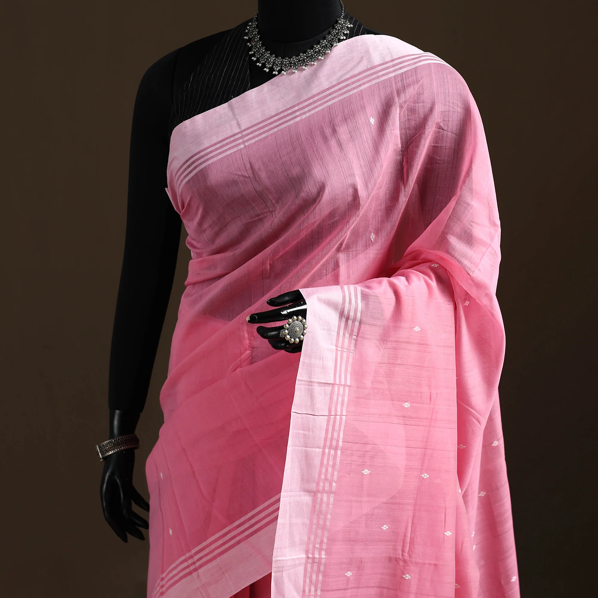 Pink - Pure Handloom Cotton Thread Buti Chanderi Saree 19 - Image 2