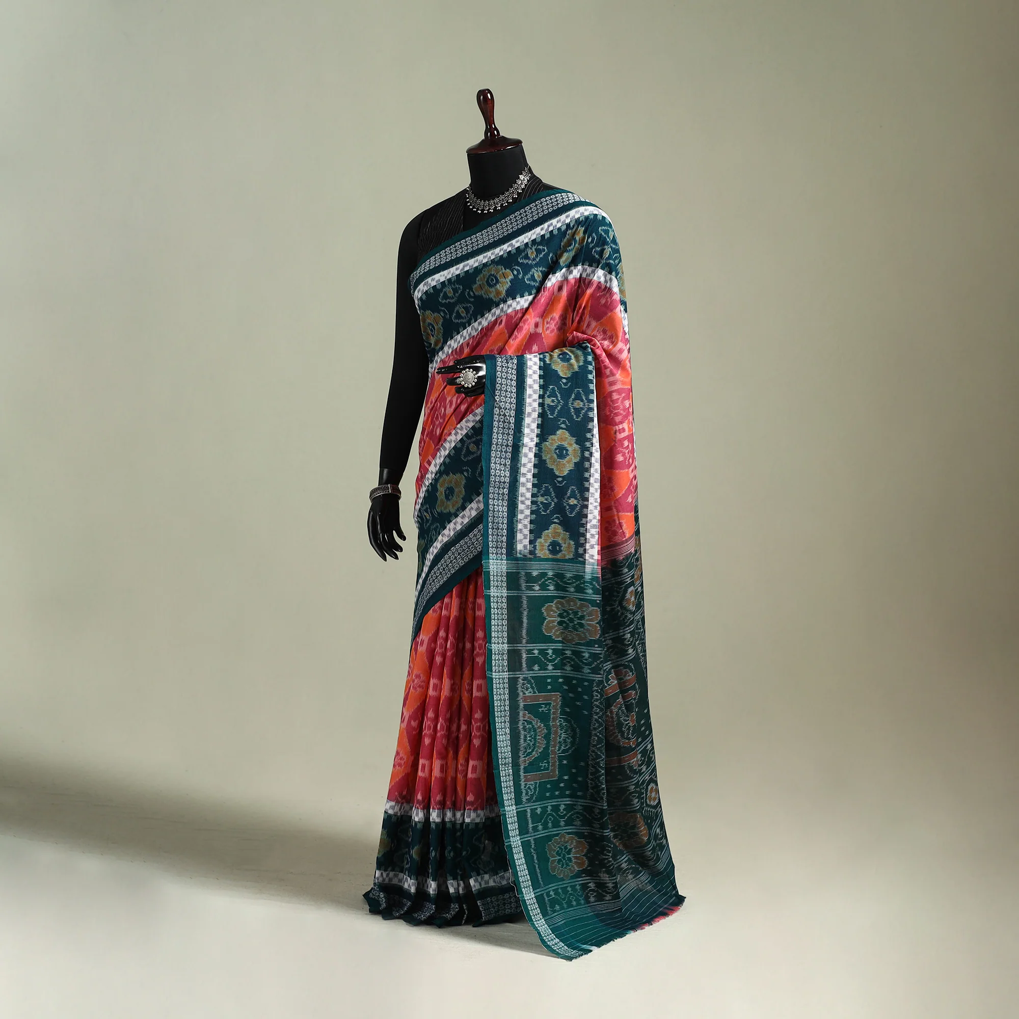 Green - Pure Handwoven Sambalpuri Ikat Cotton Saree 11