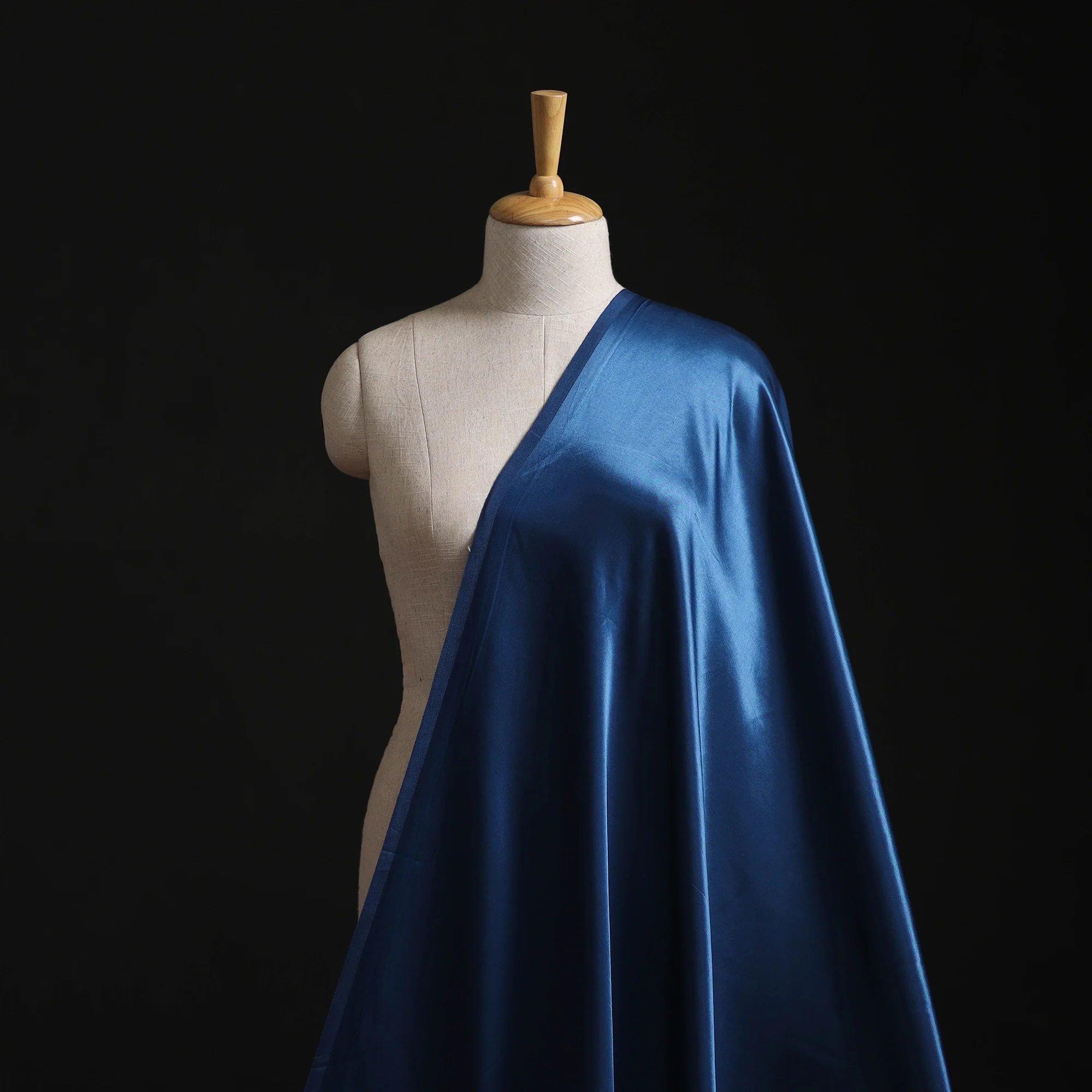 Blue - Pure Mashru Silk Plain Fabric (Width - 46 in) 08 - Image 2