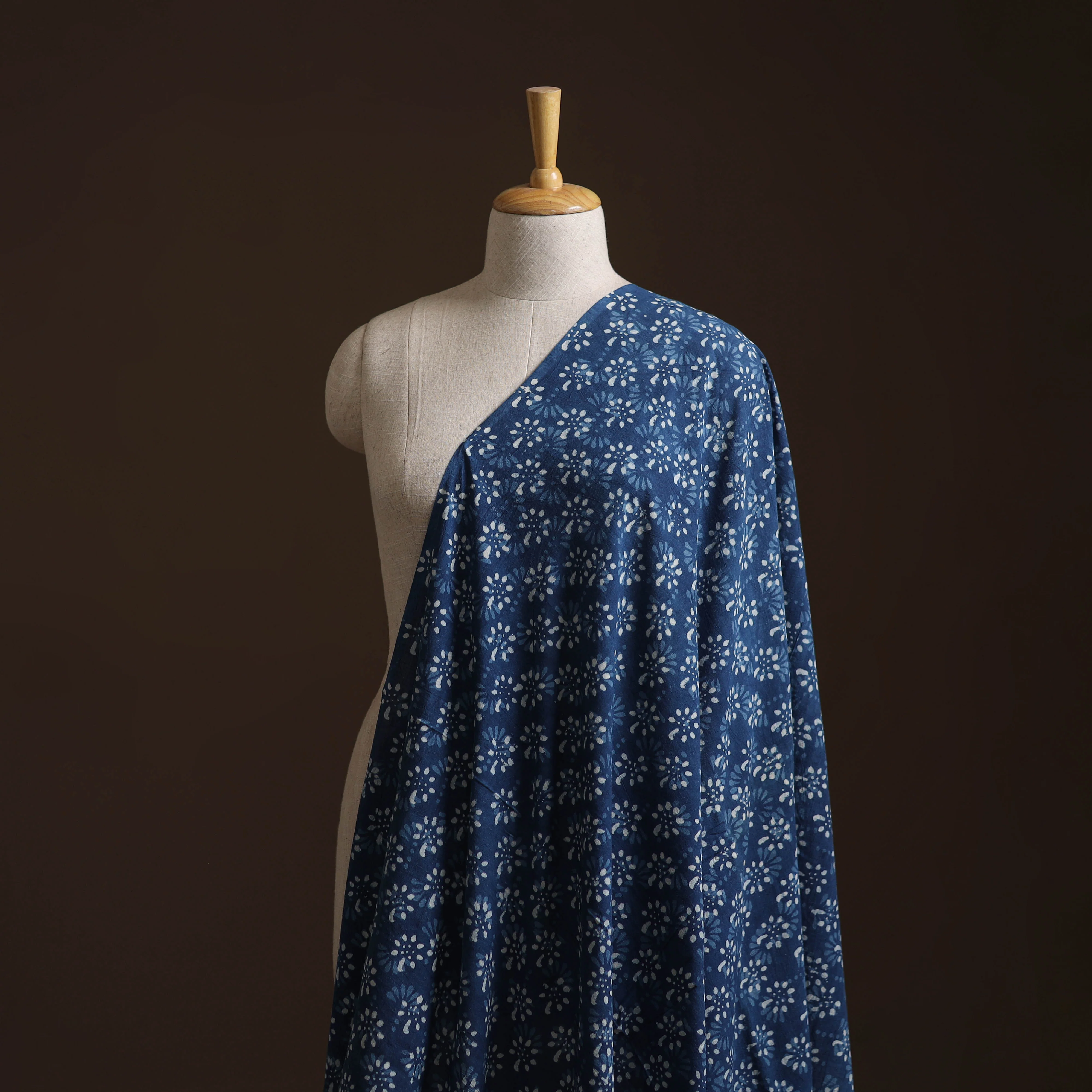Blue - Pure Mul Cotton Bagru Indigo Hand Block Print Natural Dyed Fabric 02