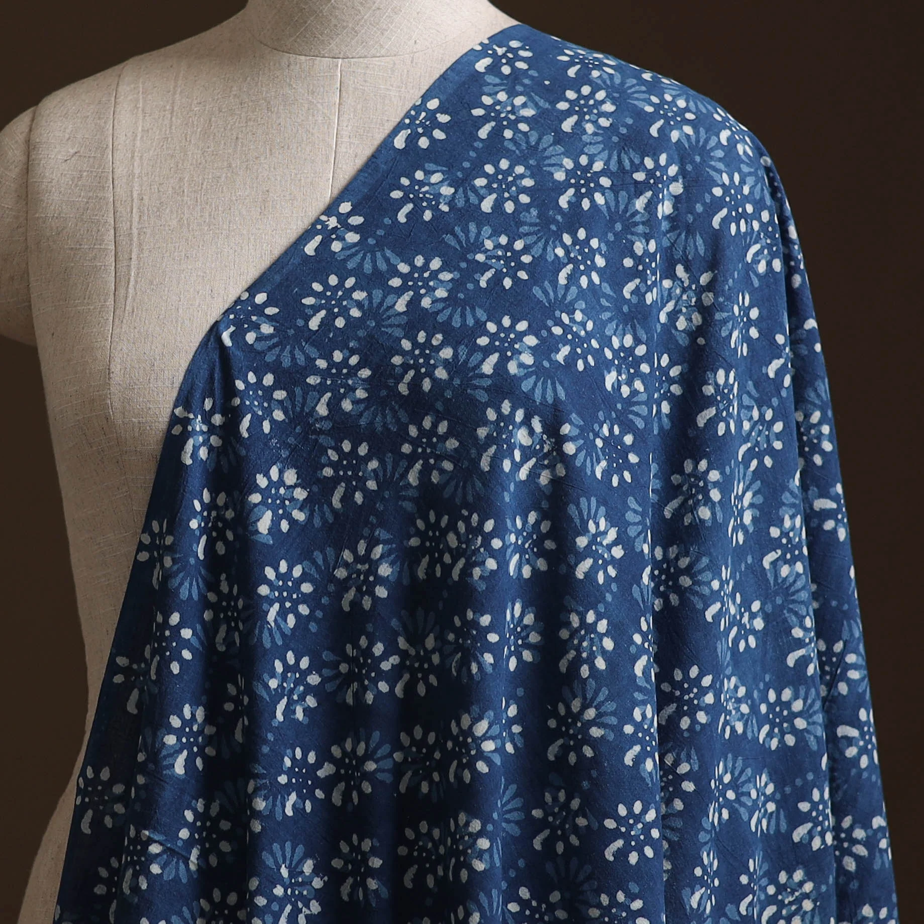 Blue - Pure Mul Cotton Bagru Indigo Hand Block Print Natural Dyed Fabric 02 - Image 2