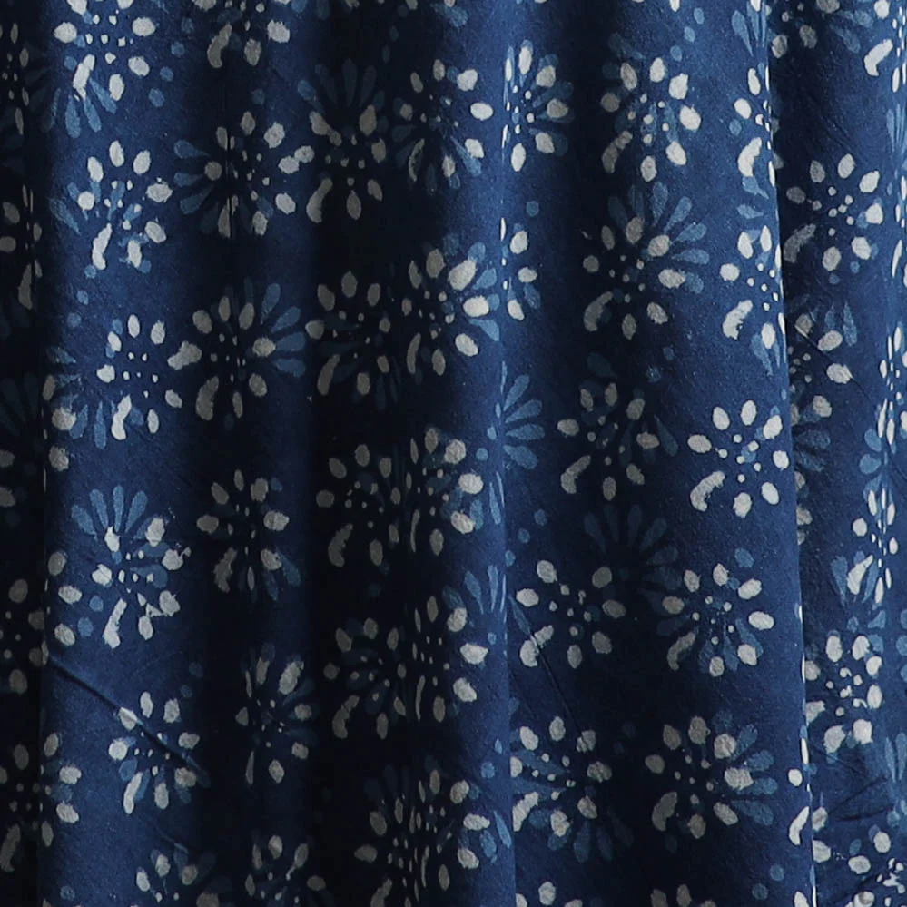 Blue - Pure Mul Cotton Bagru Indigo Hand Block Print Natural Dyed Fabric 02 - Image 3