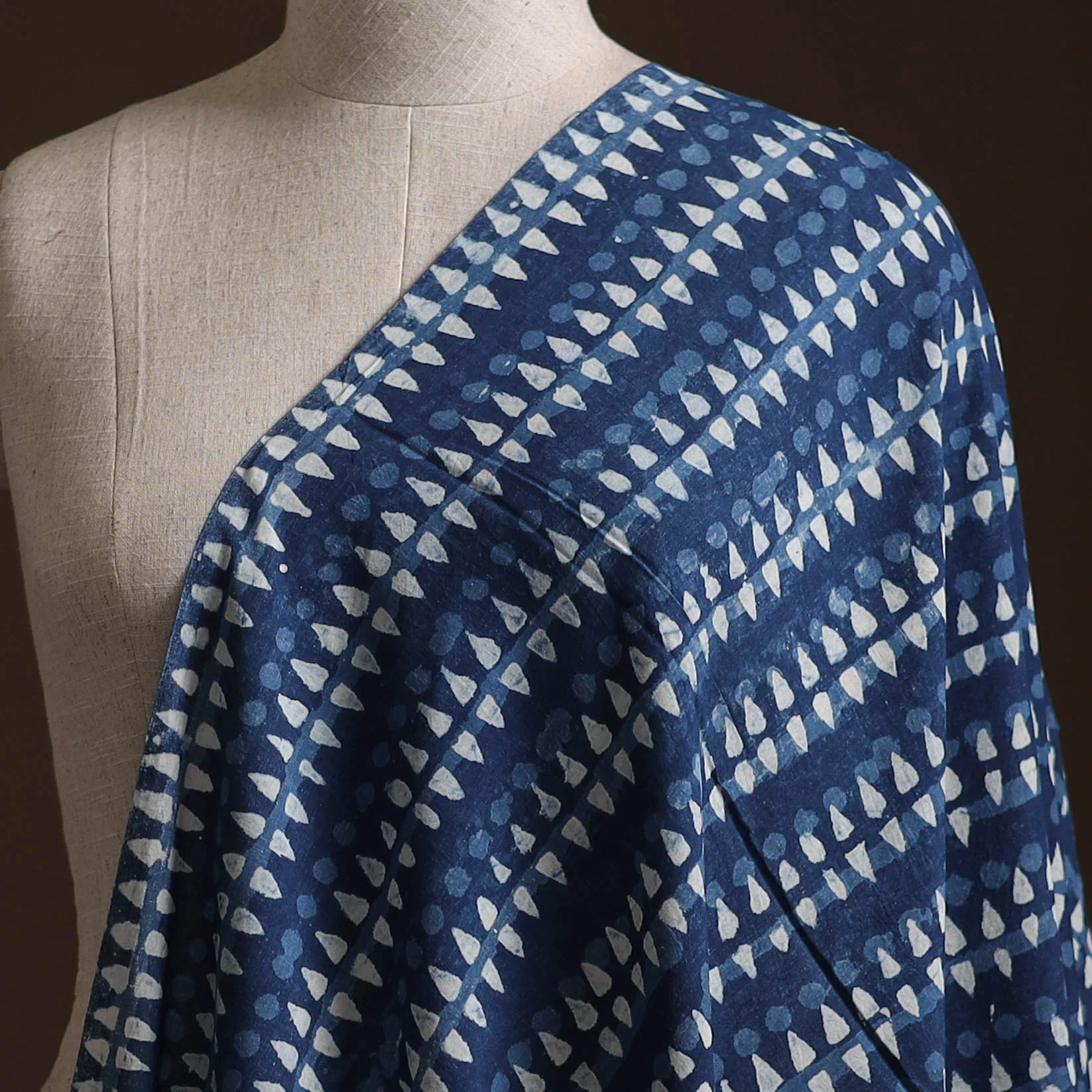 Blue - Pure Mul Cotton Bagru Indigo Hand Block Print Natural Dyed Fabric 04 - Image 2