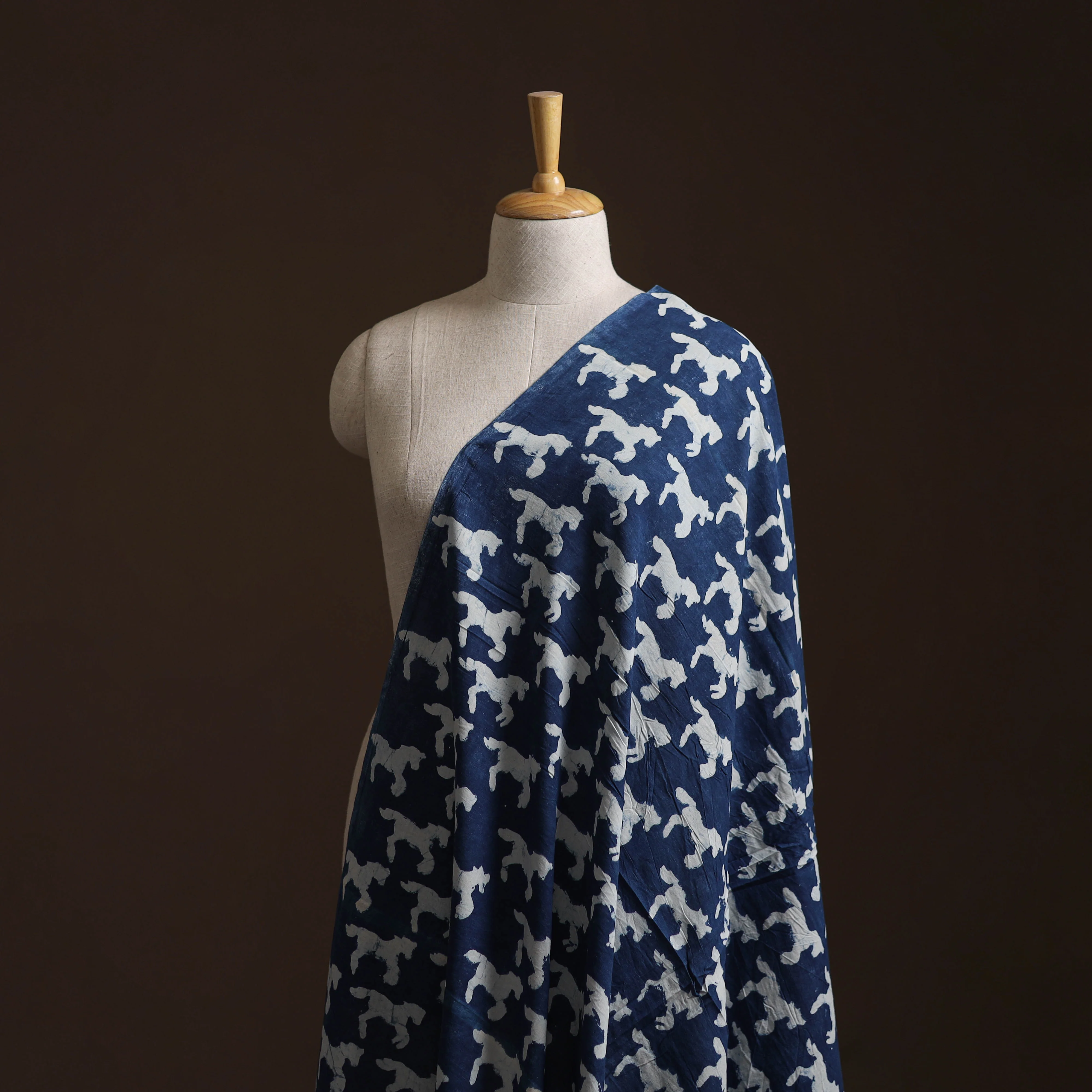 Blue - Pure Mul Cotton Bagru Indigo Hand Block Print Natural Dyed Fabric 11