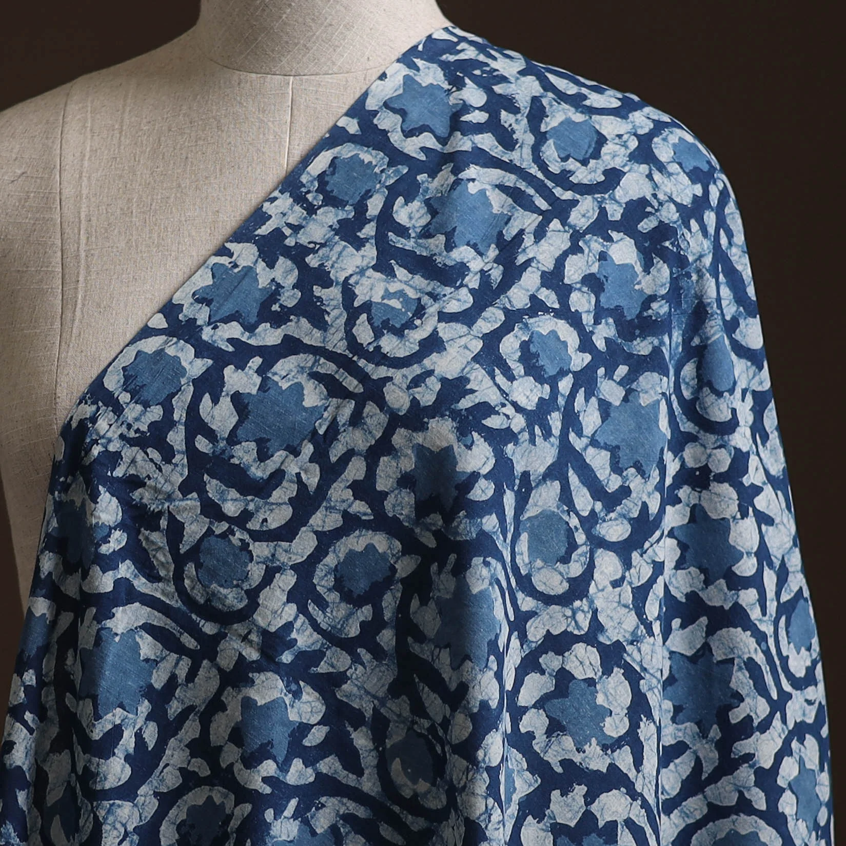 Blue - Pure Mul Cotton Bagru Indigo Hand Block Print Natural Dyed Fabric 12 - Image 2