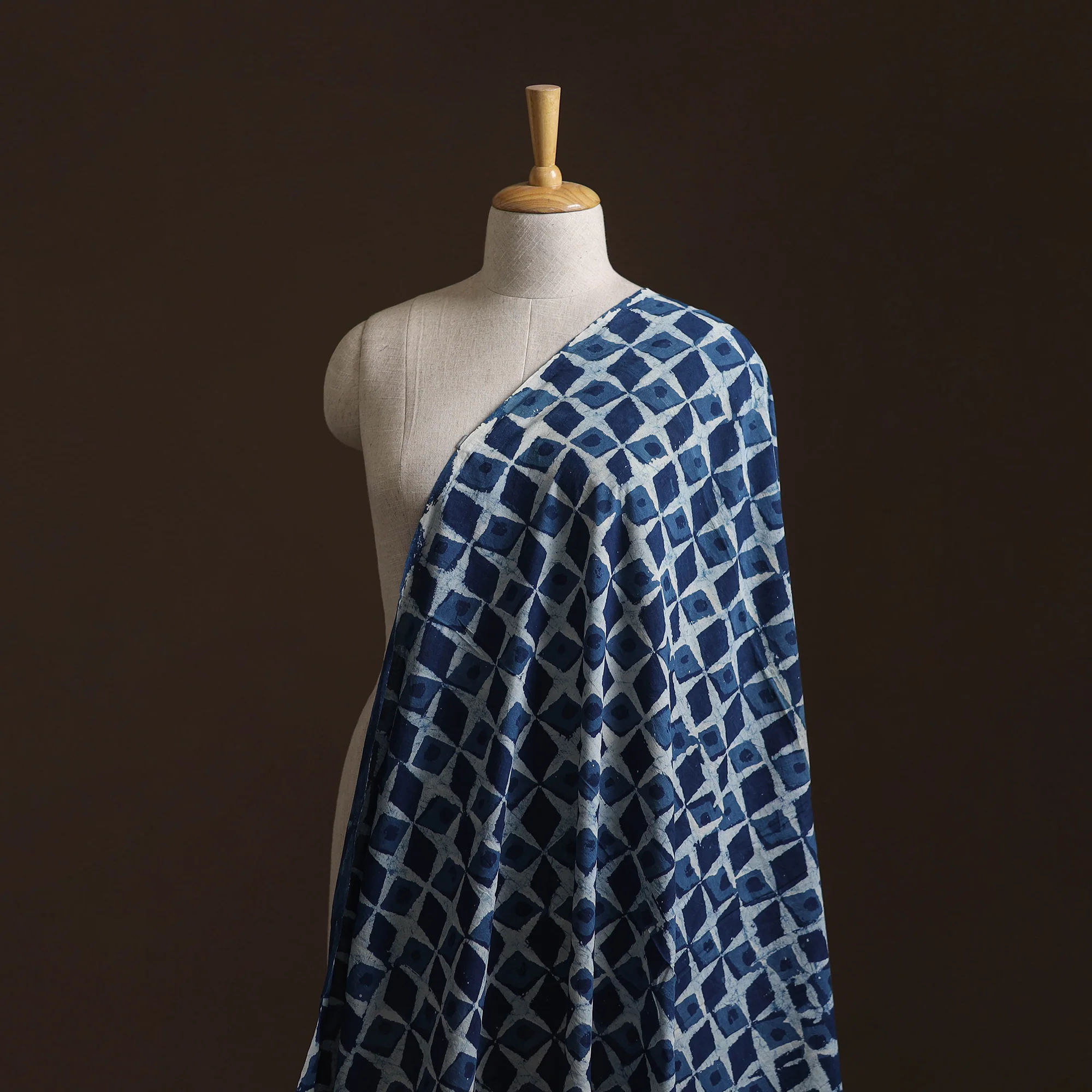 Blue - Pure Mul Cotton Bagru Indigo Hand Block Print Natural Dyed Fabric 13