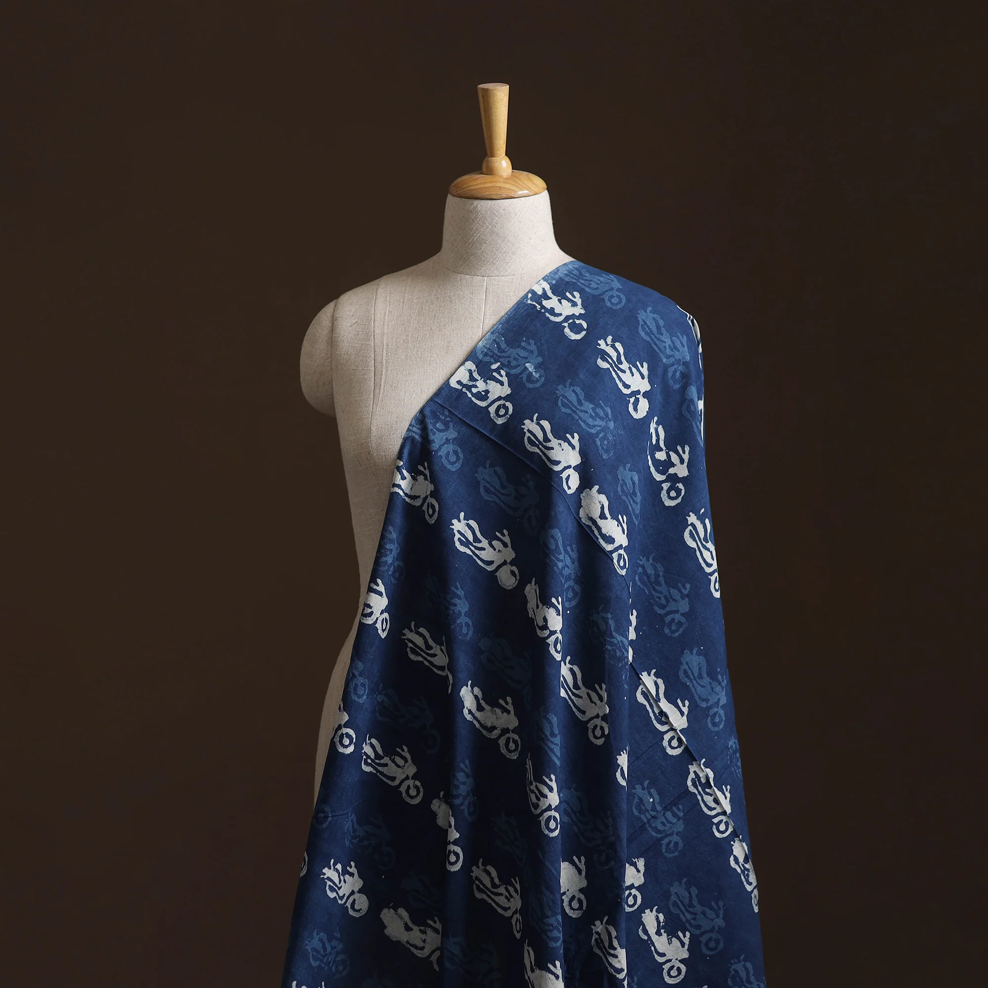 Blue - Pure Mul Cotton Bagru Indigo Hand Block Print Natural Dyed Fabric 14