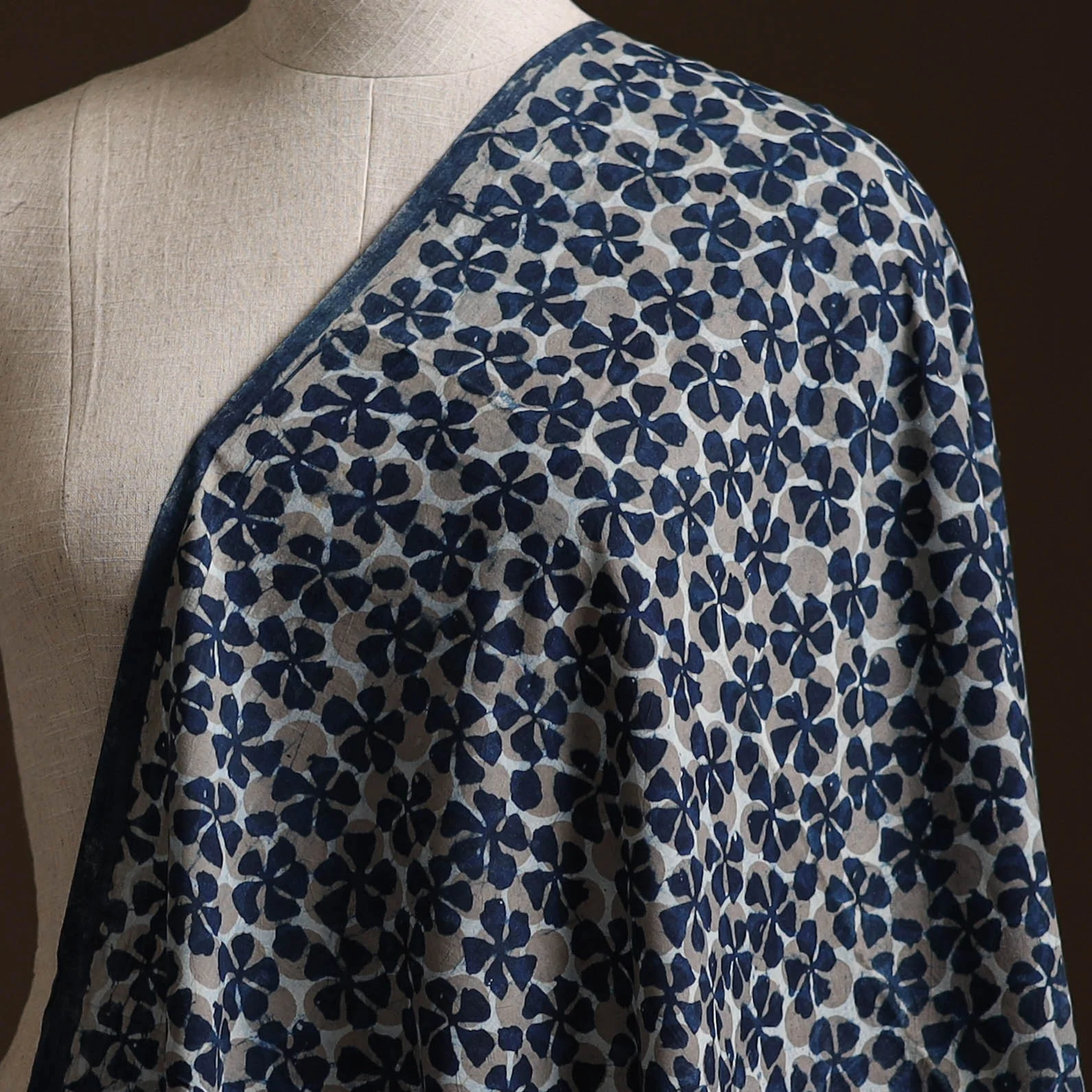 Grey - Gray - Pure Mul Cotton Bagru Indigo Hand Block Print Natural Dyed Fabric 16 - Image 2