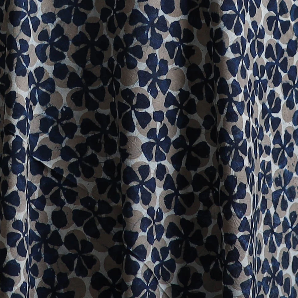 Grey - Gray - Pure Mul Cotton Bagru Indigo Hand Block Print Natural Dyed Fabric 16 - Image 3