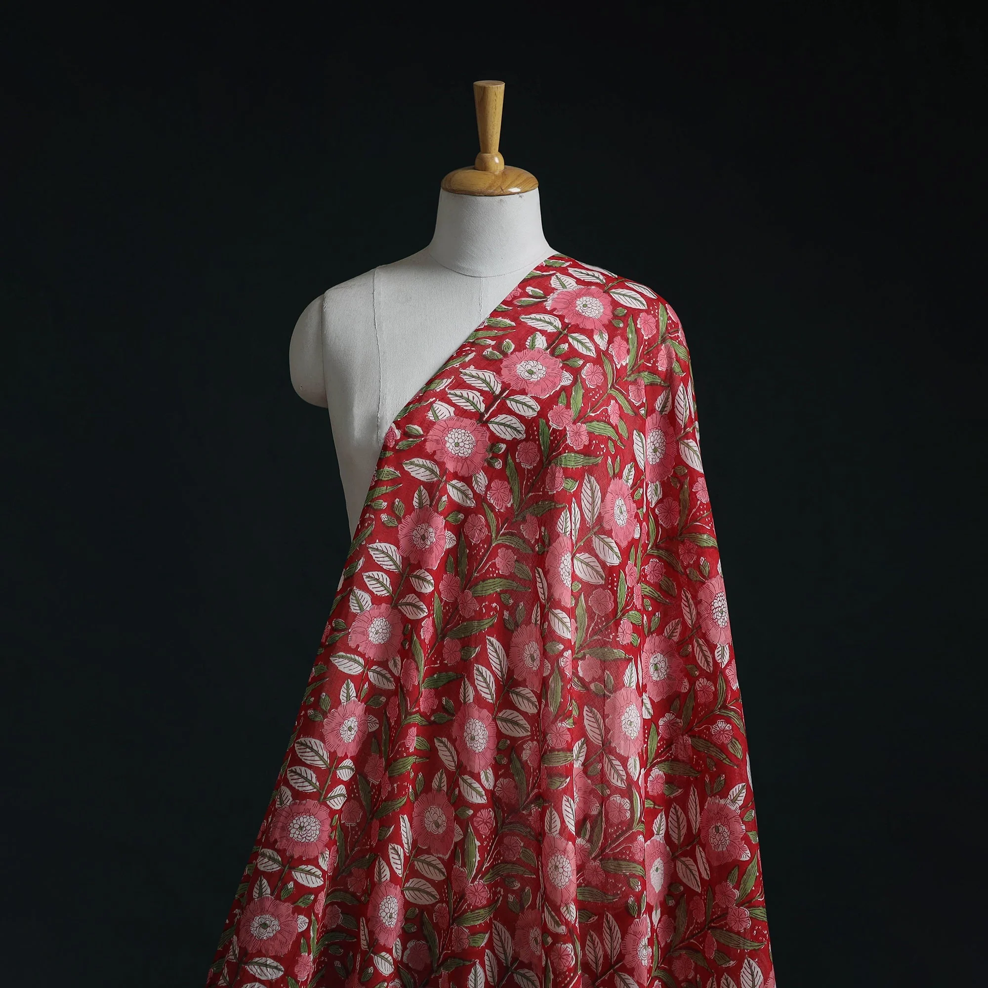 Red - Pure Mul Cotton Hand Block Sanganeri Print Fabric 08