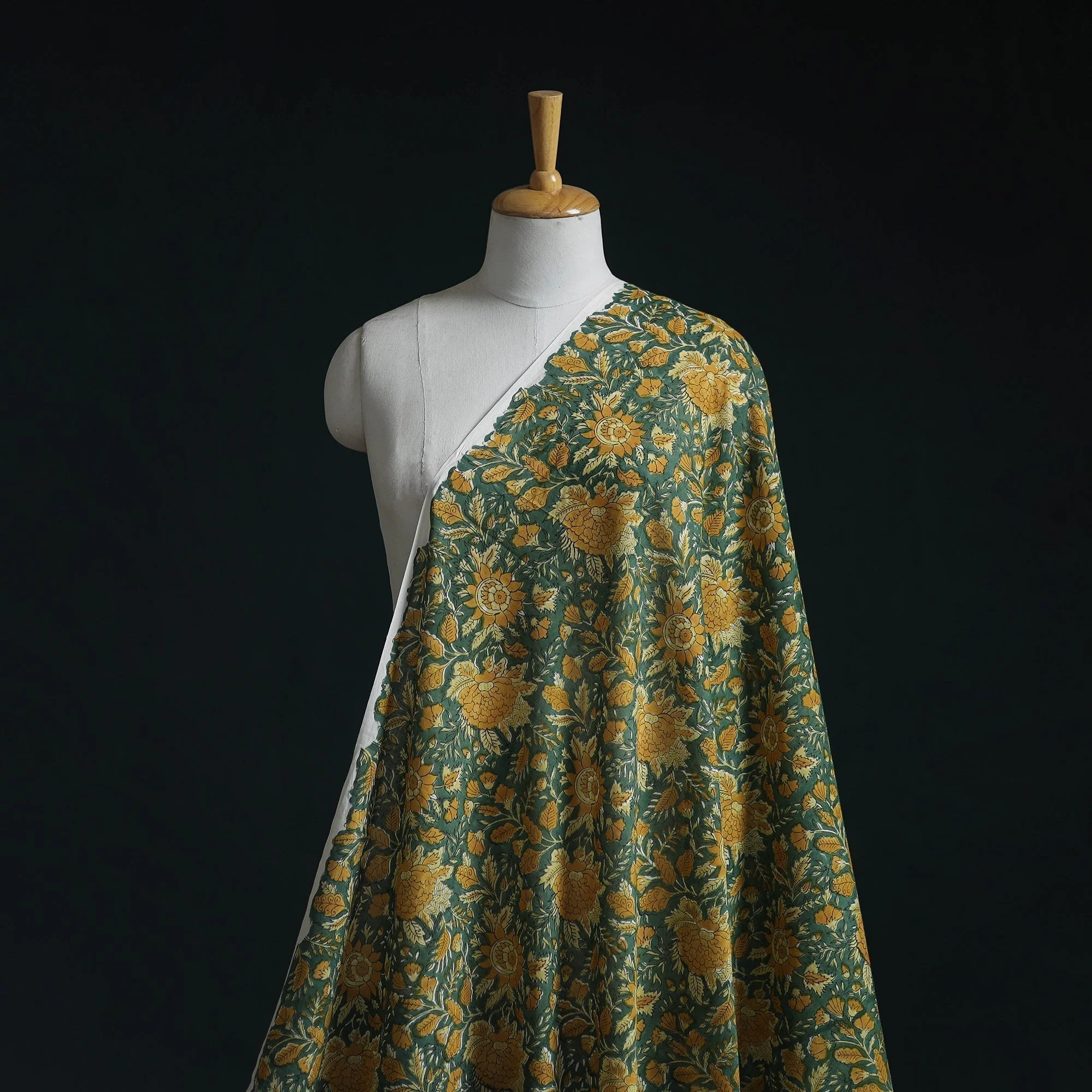 Green - Pure Mul Cotton Hand Block Sanganeri Print Fabric 11