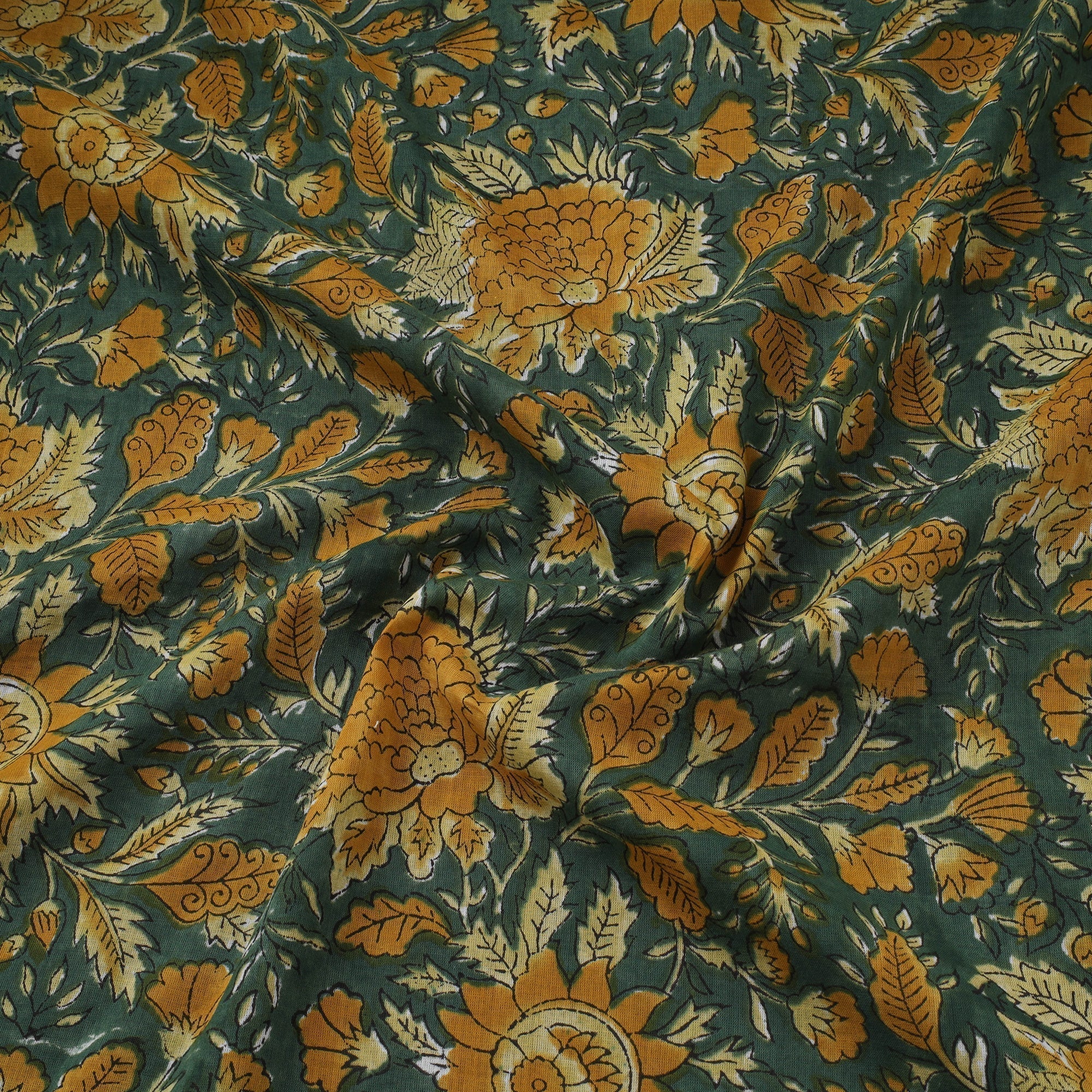 Green - Pure Mul Cotton Hand Block Sanganeri Print Fabric 11 - Image 3