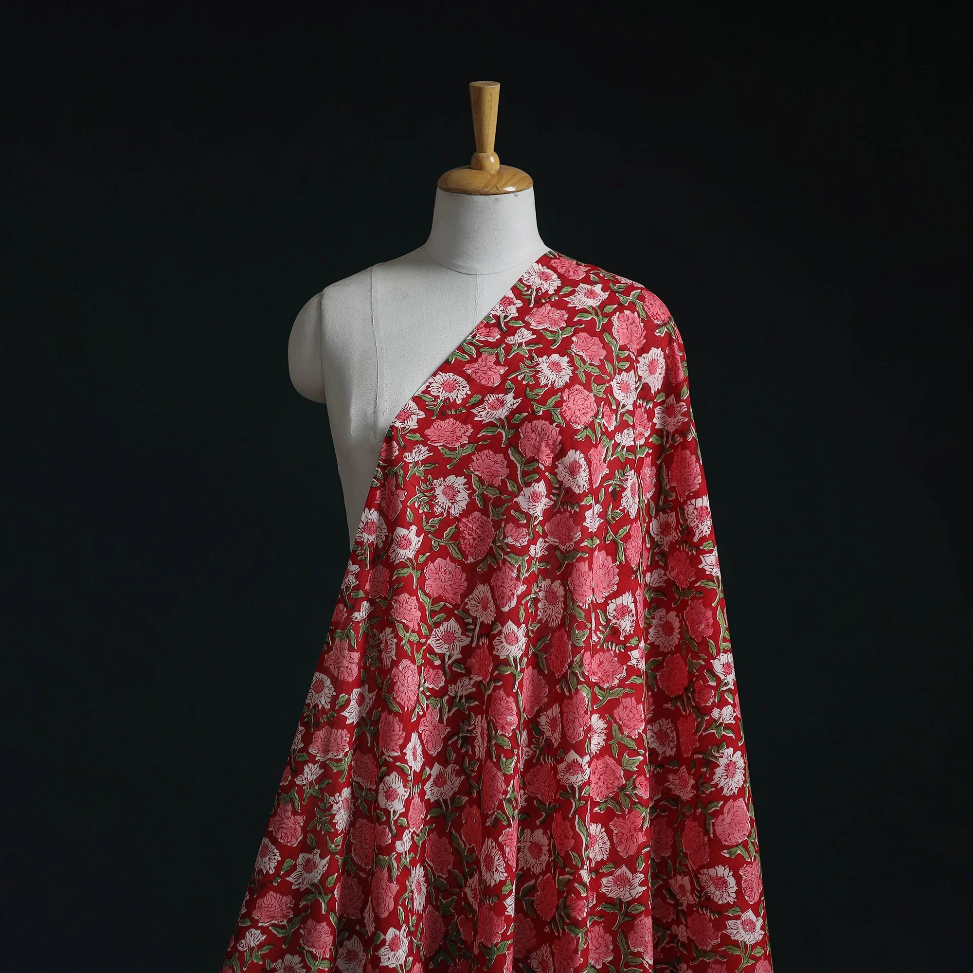 Red - Pure Mul Cotton Hand Block Sanganeri Print Fabric 12