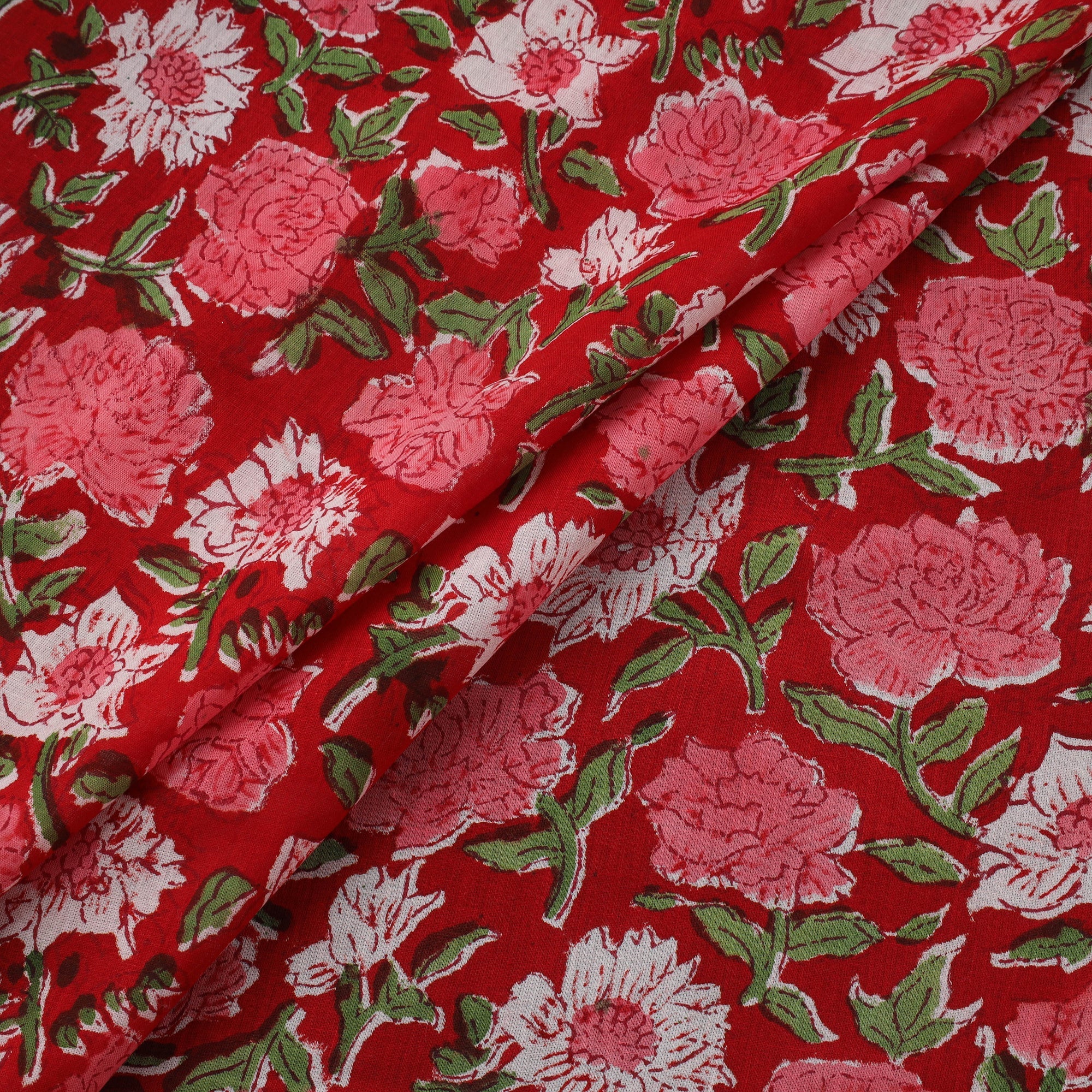 Red - Pure Mul Cotton Hand Block Sanganeri Print Fabric 12 - Image 2