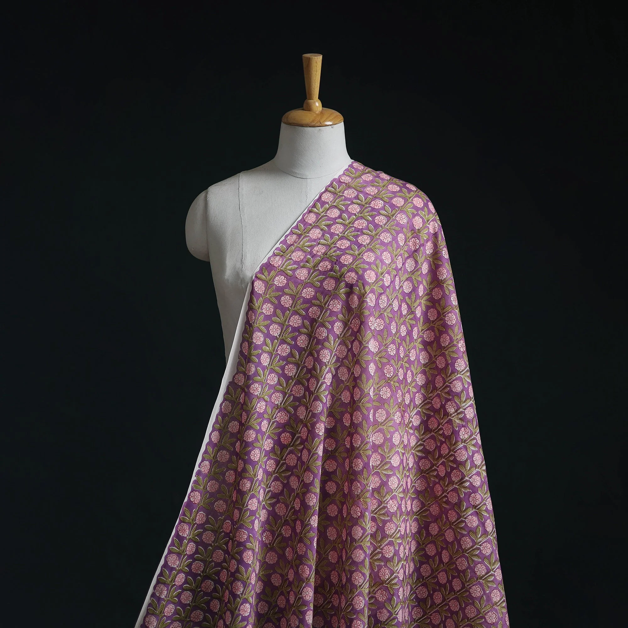 Purple - Pure Mul Cotton Hand Block Sanganeri Print Fabric 13