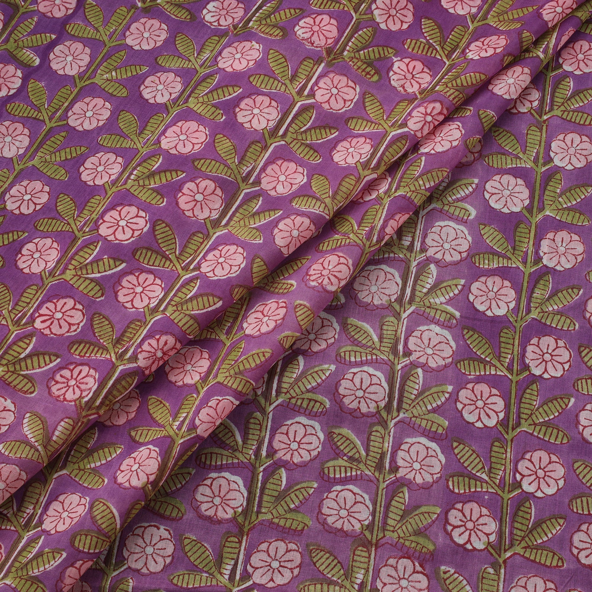 Purple - Pure Mul Cotton Hand Block Sanganeri Print Fabric 13 - Image 2