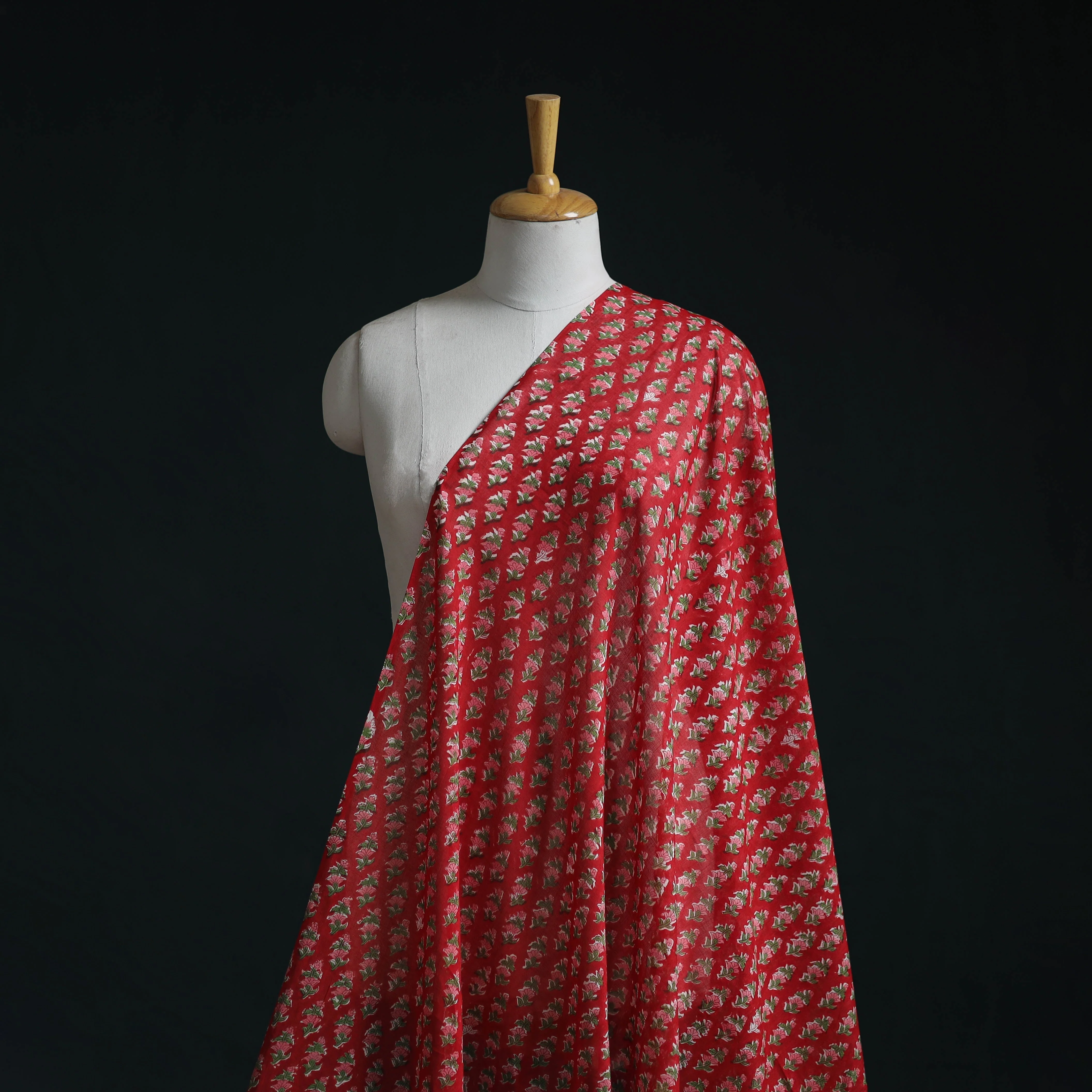 Red - Pure Mul Cotton Hand Block Sanganeri Print Fabric 16