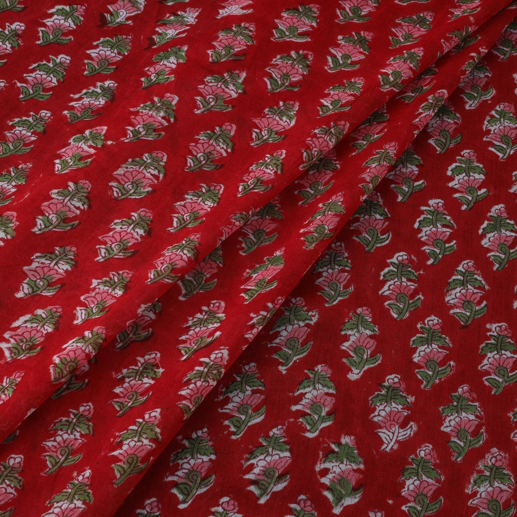Red - Pure Mul Cotton Hand Block Sanganeri Print Fabric 16 - Image 2