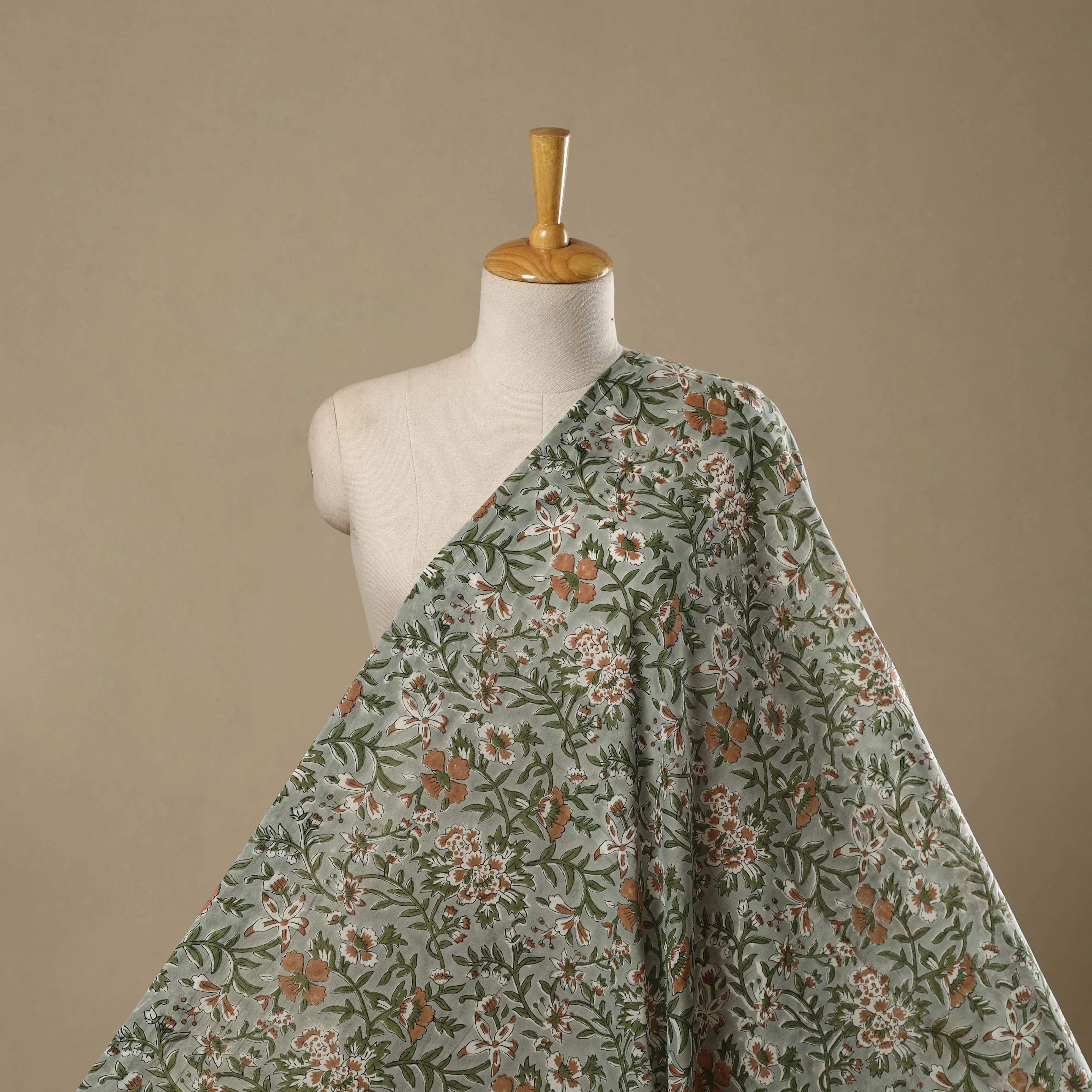 Green - Pure Mul Cotton Hand Block Sanganeri Print Fabric 21
