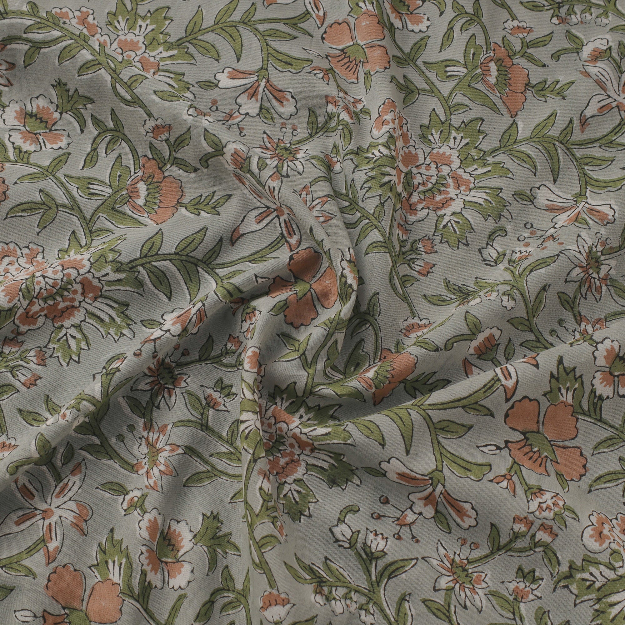 Green - Pure Mul Cotton Hand Block Sanganeri Print Fabric 21 - Image 3