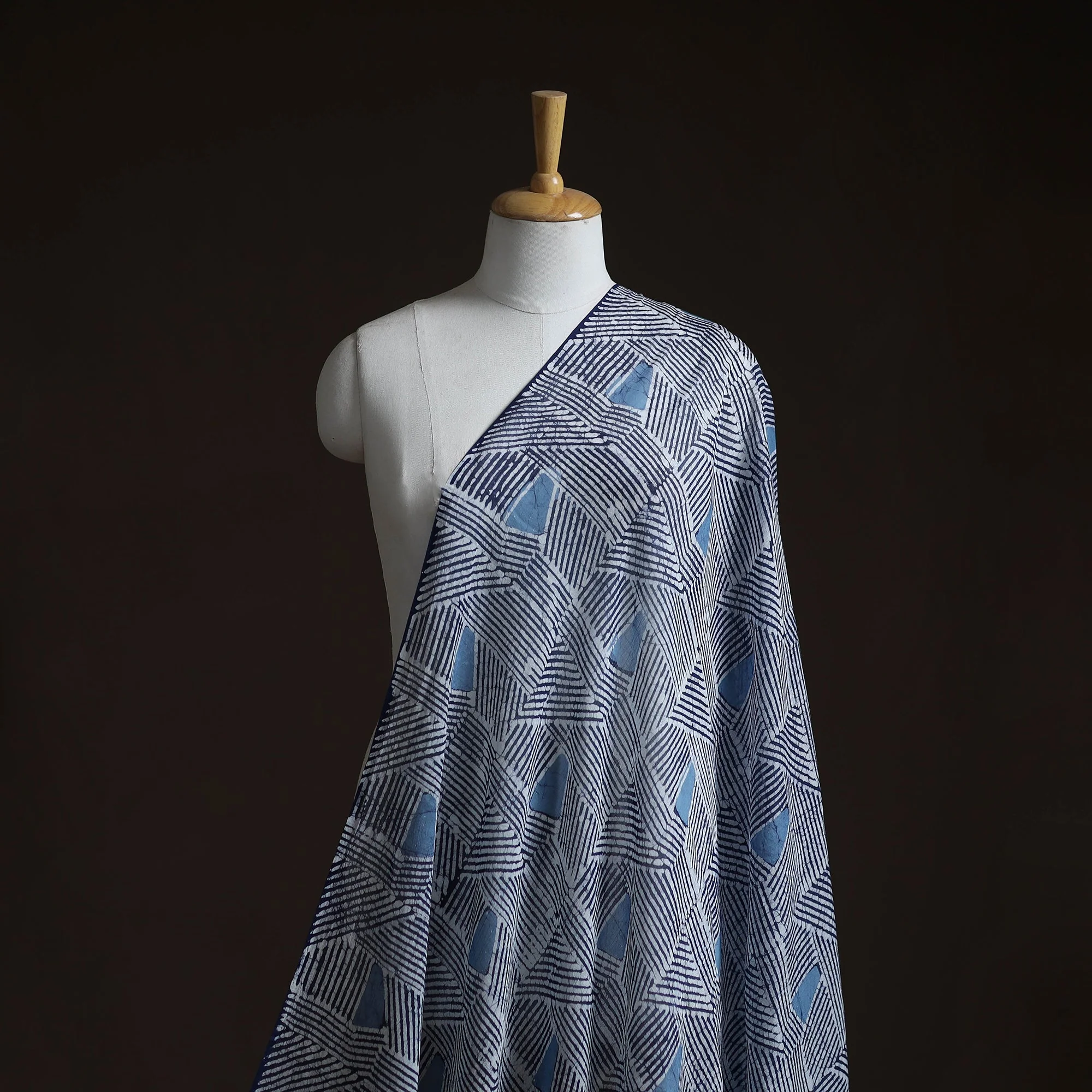 Blue - Pure Mul Cotton Kutch Hand Block Batik Print Fabric 01