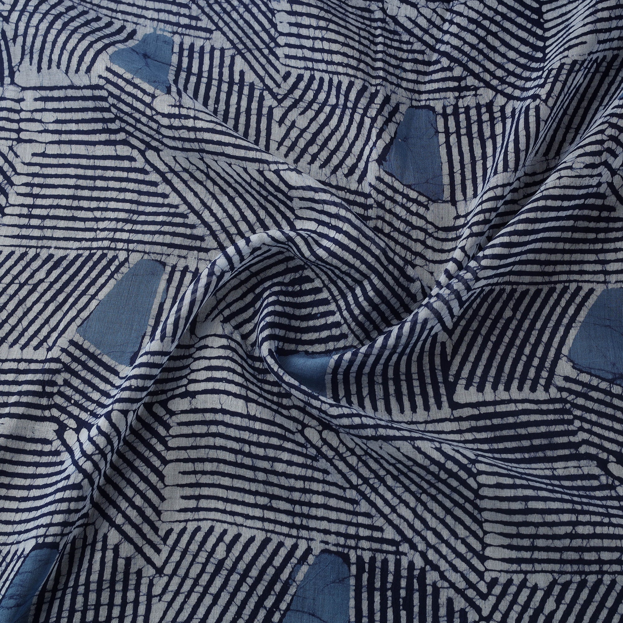 Blue - Pure Mul Cotton Kutch Hand Block Batik Print Fabric 01 - Image 3