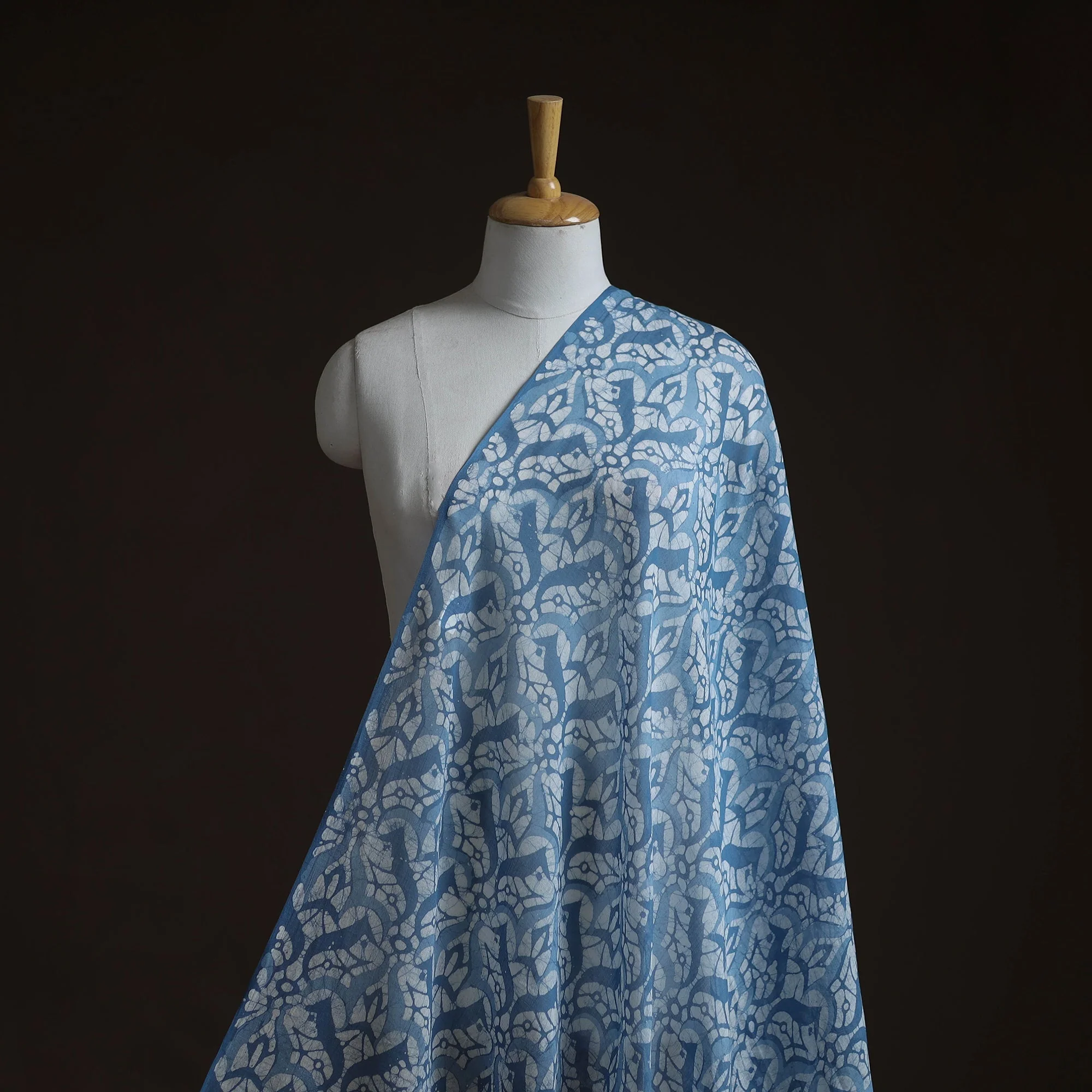 Blue - Pure Mul Cotton Kutch Hand Block Batik Print Fabric 03
