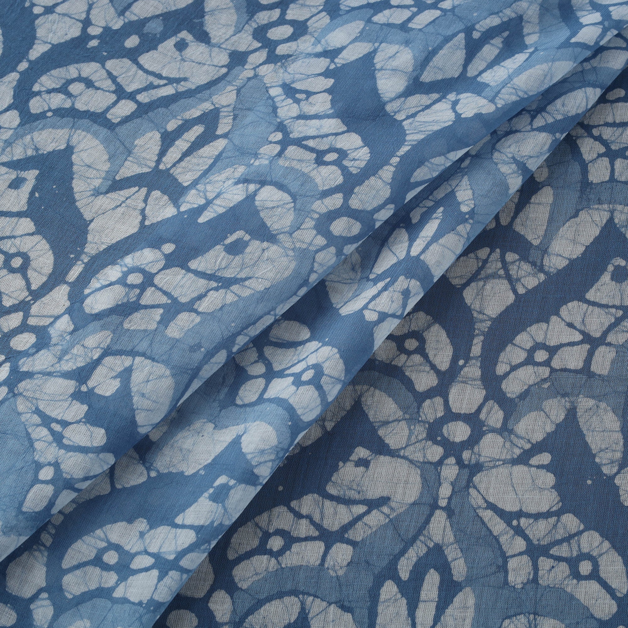 Blue - Pure Mul Cotton Kutch Hand Block Batik Print Fabric 03 - Image 2