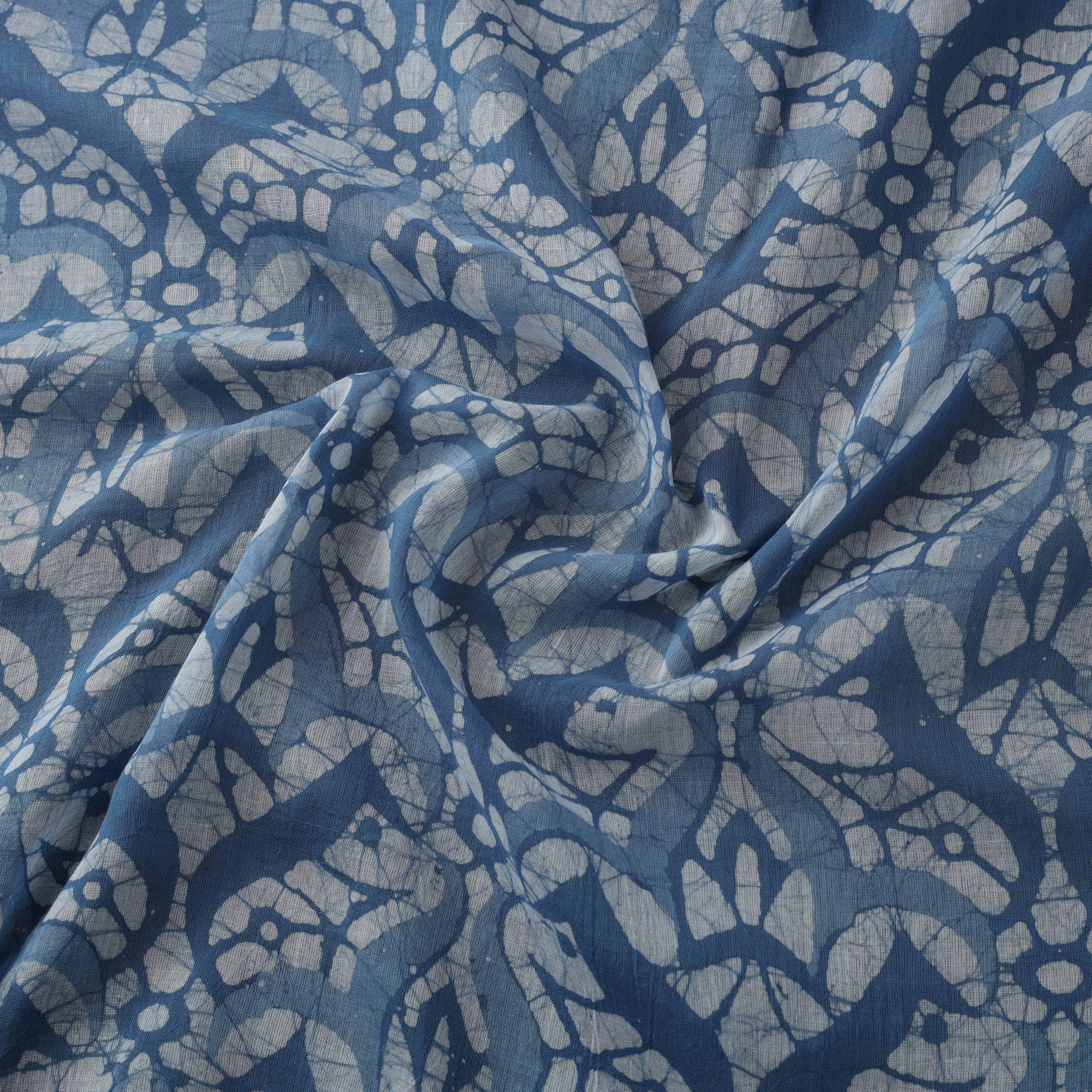 Blue - Pure Mul Cotton Kutch Hand Block Batik Print Fabric 03 - Image 3