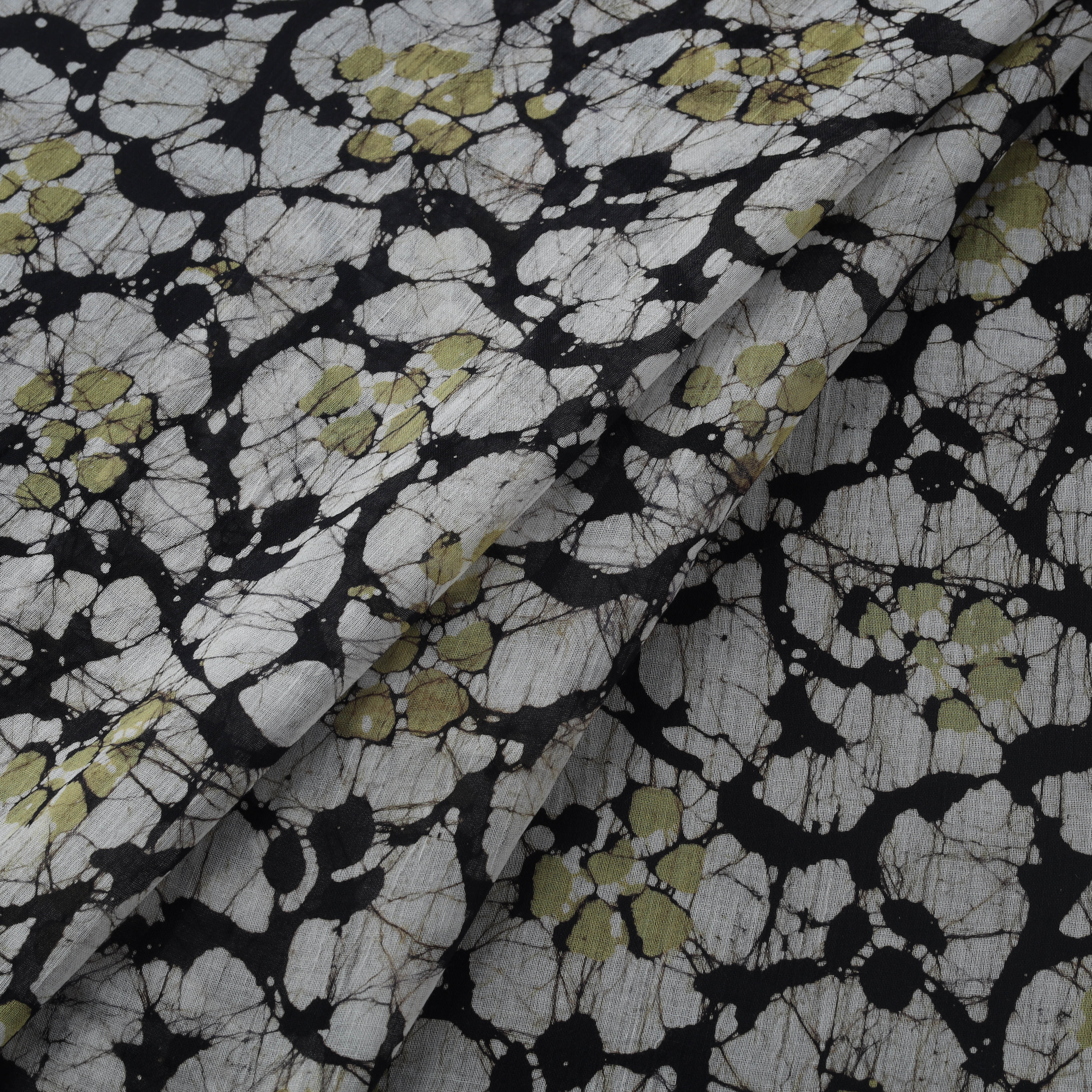 Black - Pure Mul Cotton Kutch Hand Block Batik Print Fabric 05 - Image 2
