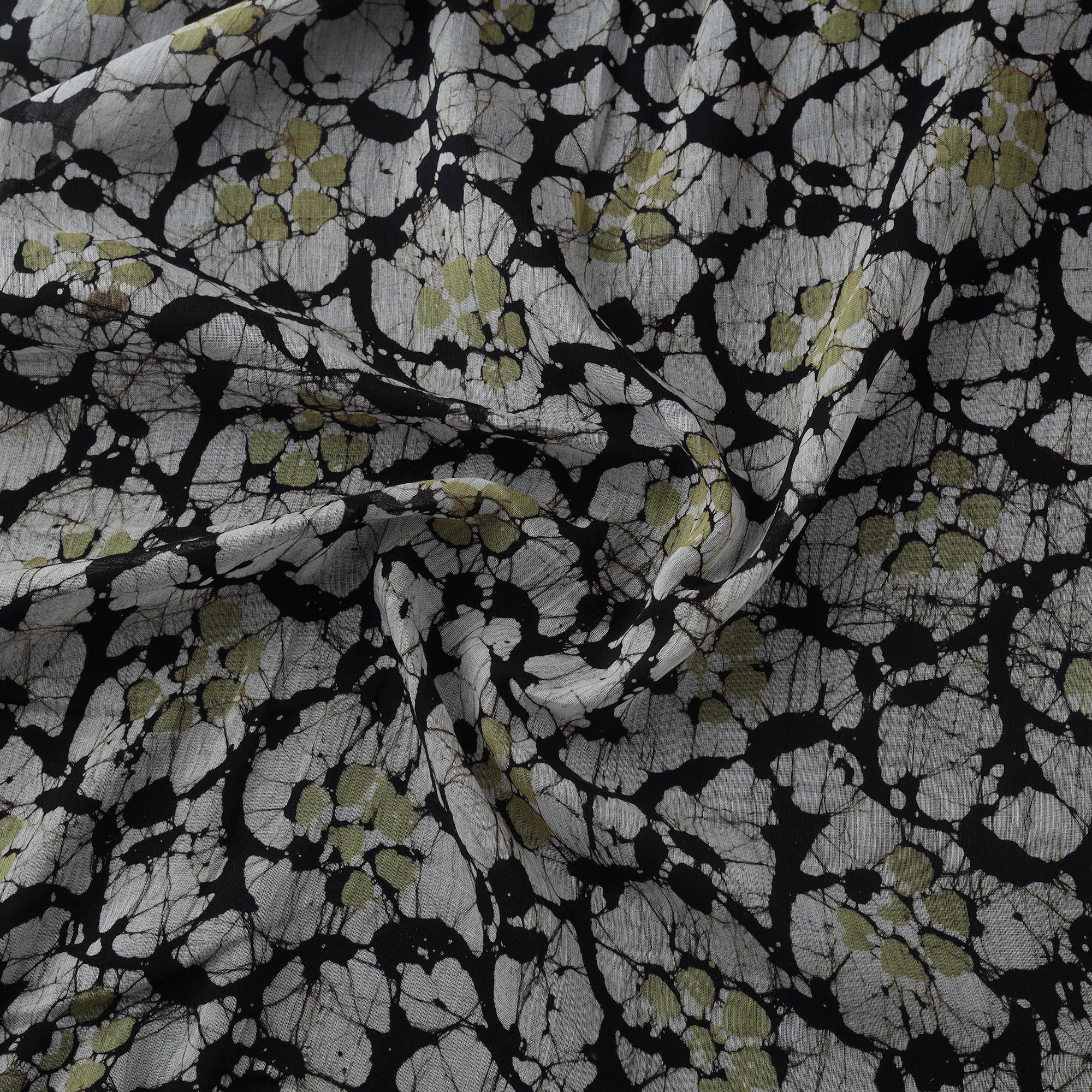Black - Pure Mul Cotton Kutch Hand Block Batik Print Fabric 05 - Image 3