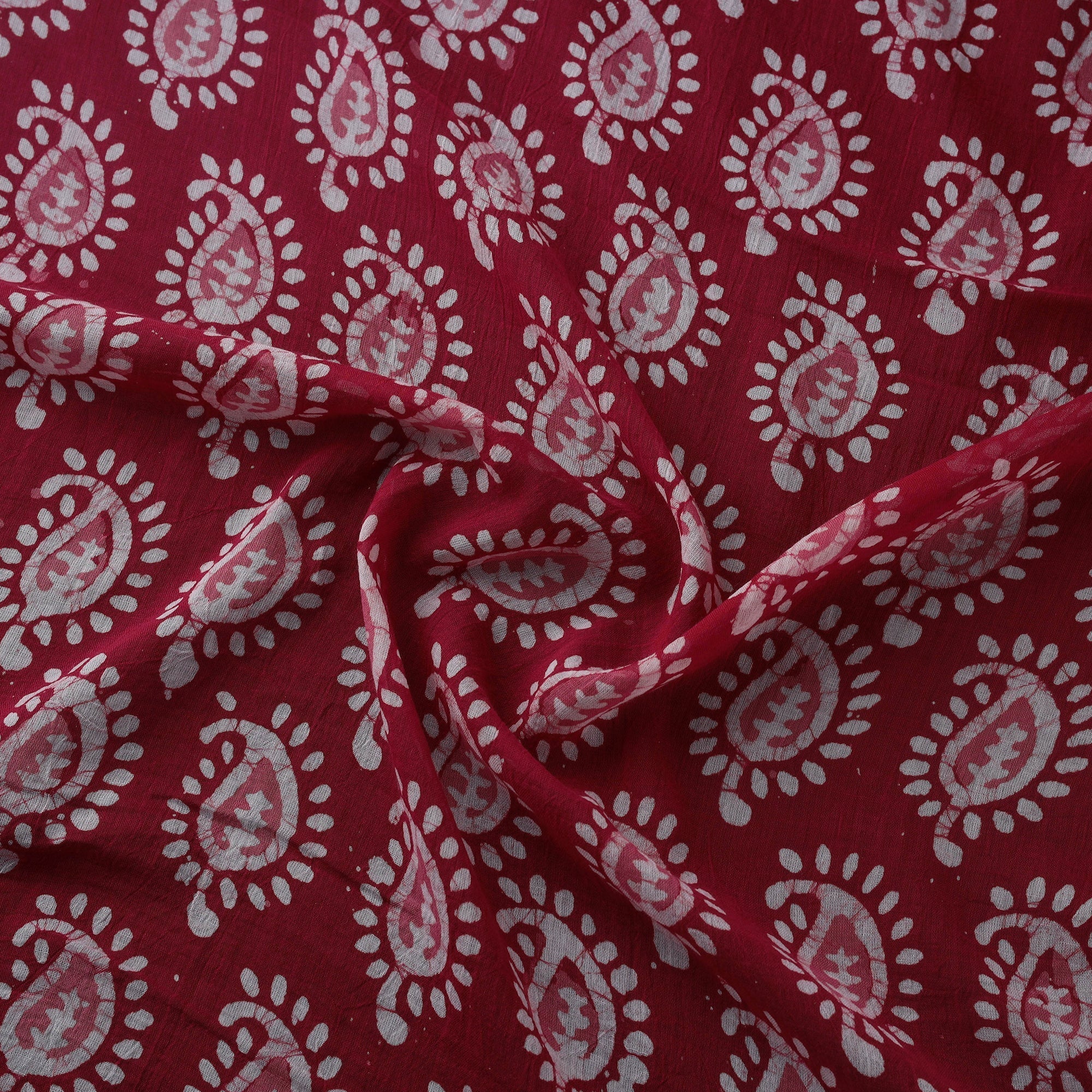Red - Pure Mul Cotton Kutch Hand Block Batik Print Fabric 08 - Image 3