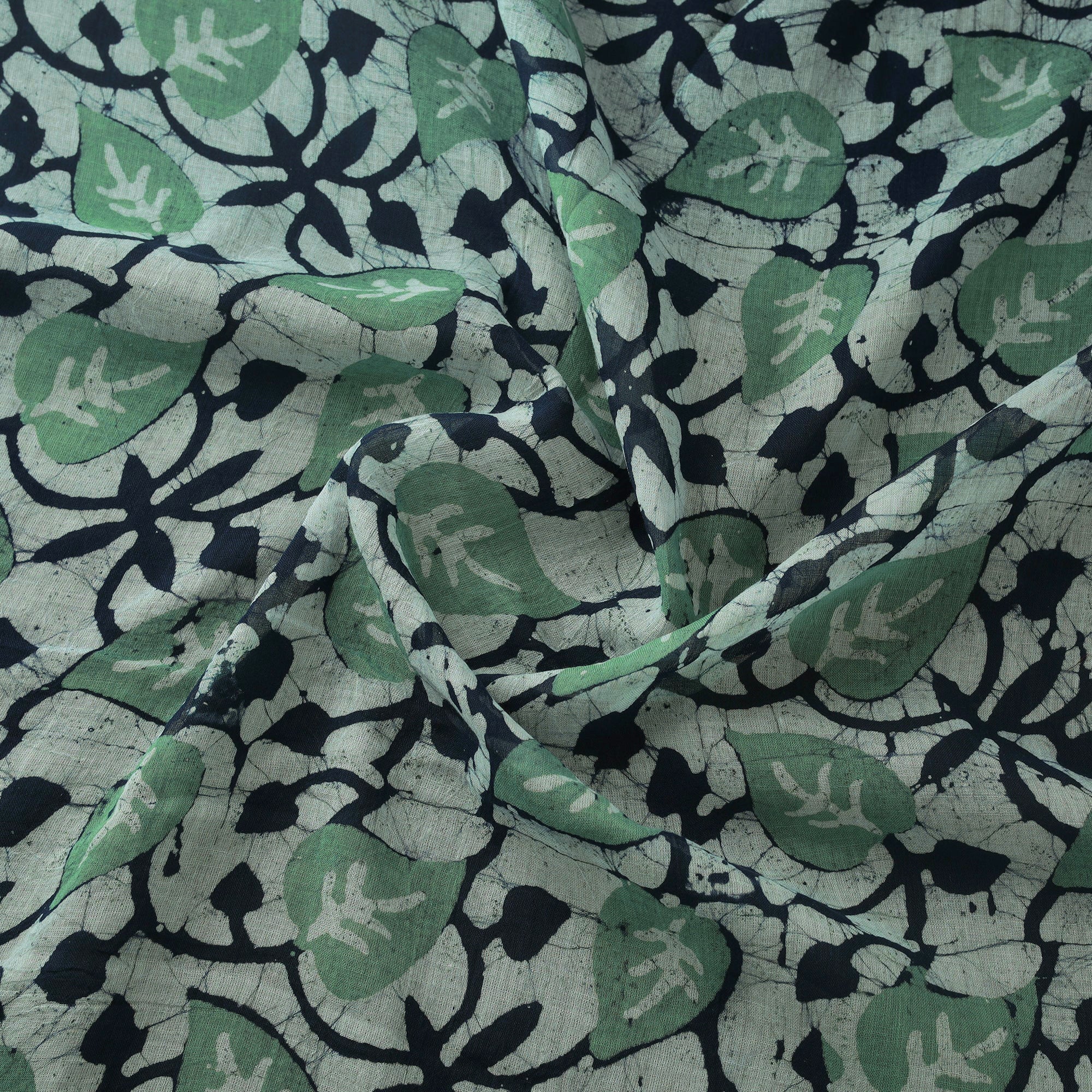 Green - Pure Mul Cotton Kutch Hand Block Batik Print Fabric 09 - Image 3