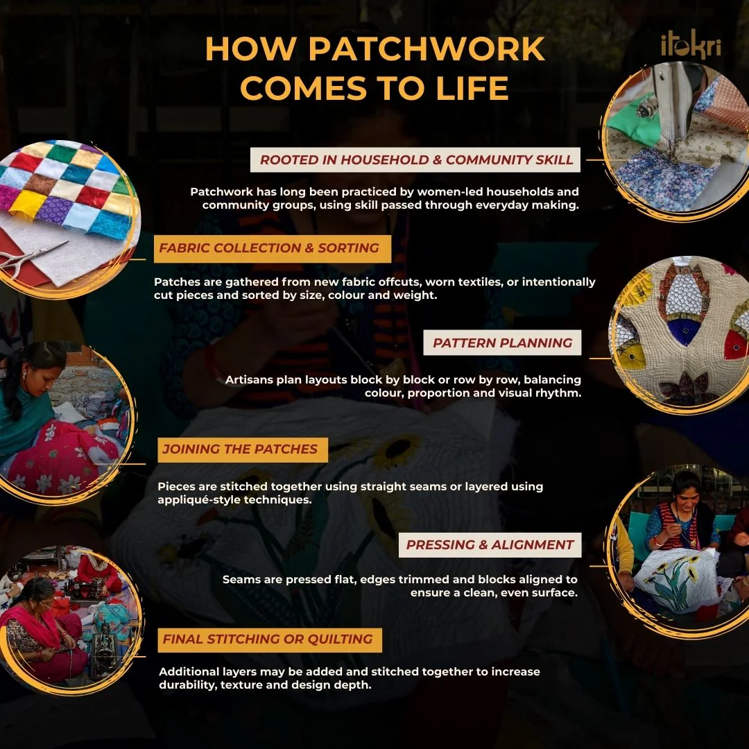 Red - Running Stitch with Patchwork Cotton Dupatta 08 - Image 5